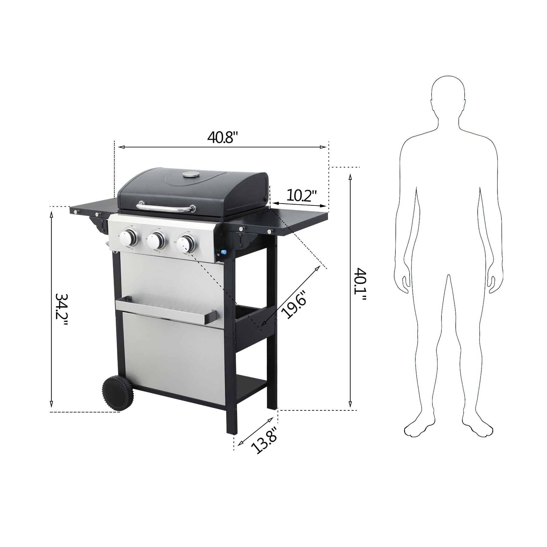 3 Burner Gas Grill with Lid & Griddle Combo - 25,650 BTU Stainless Steel Outdoor BBQ Grill with Wheels, Side Burner & Foldable Table | Perfect for Backyard Cookouts, Camping & Tailgating Parties