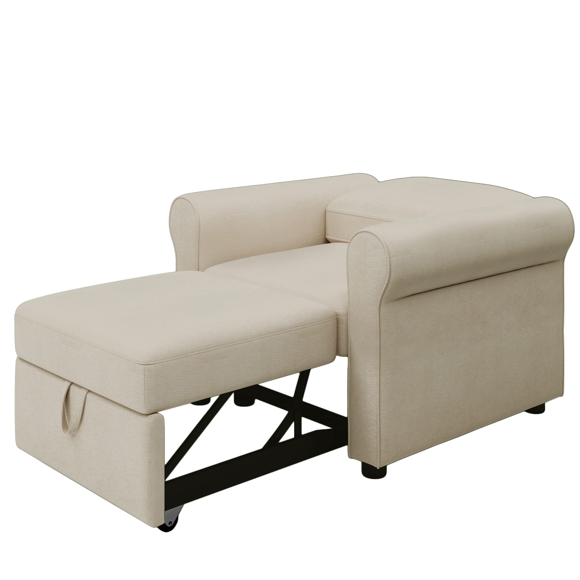 3-in-1 Pull Out Sleeper Chair Convertible to Single Bed - Comfortable Sofa Bed for Small Spaces, Guest Room & Studio Apartments - Beige