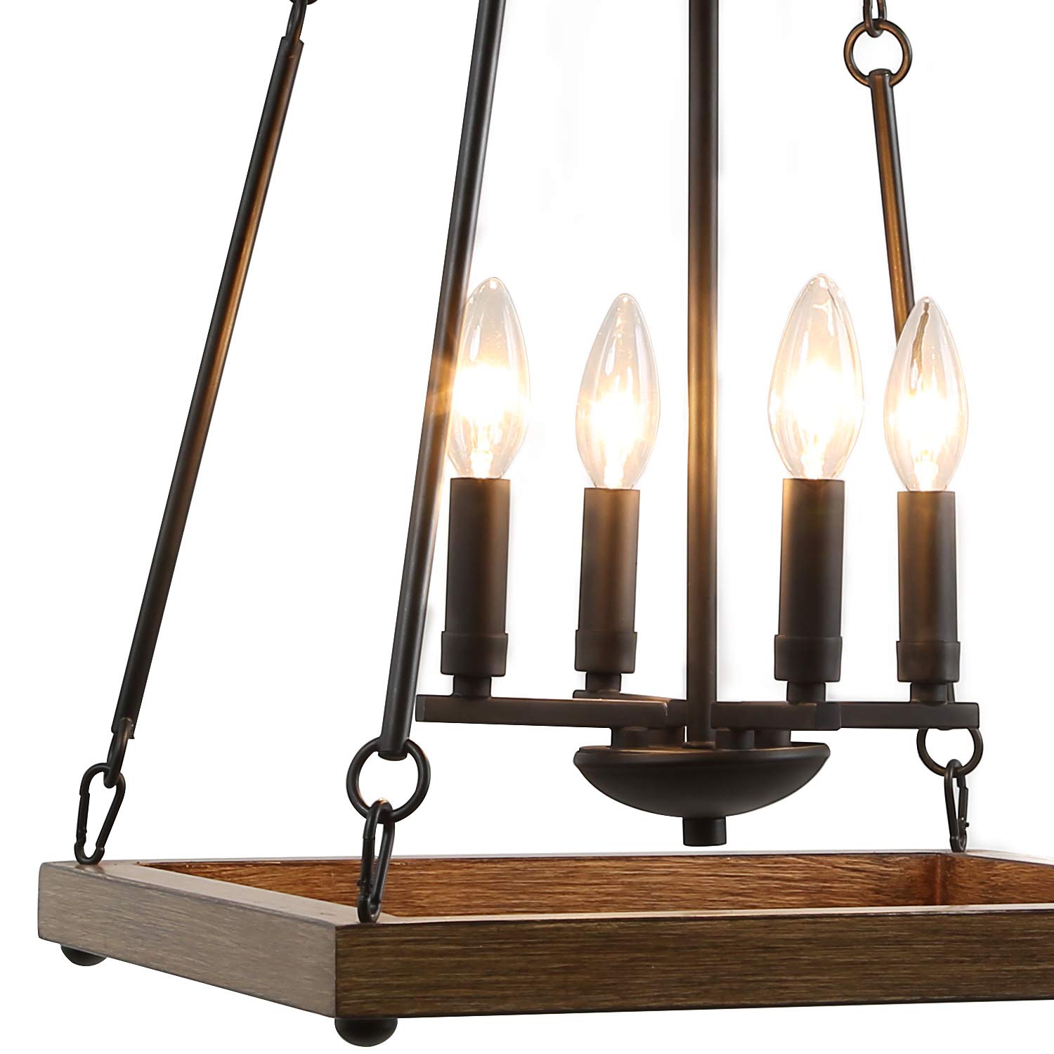 Rustic Farmhouse Chandelier - 4-Light Square Pendant Lighting Fixture for Dining Room, Kitchen Island, Living Room, Bedroom, Foyer & Stairway | Perfect for Country-Style Home Decor & Cozy Ambiance