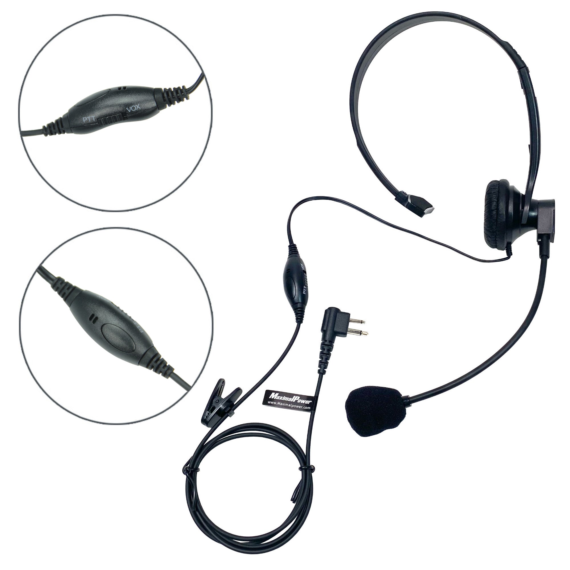 MaximalPower Overhead Headset with Boom Mic - PTT/VOX Microphone for Motorola CP200, CP200D, CLS1410, RDM2070D, RDV5100 Two-Way Radios - Ideal for Security, Construction & Warehouse Communication