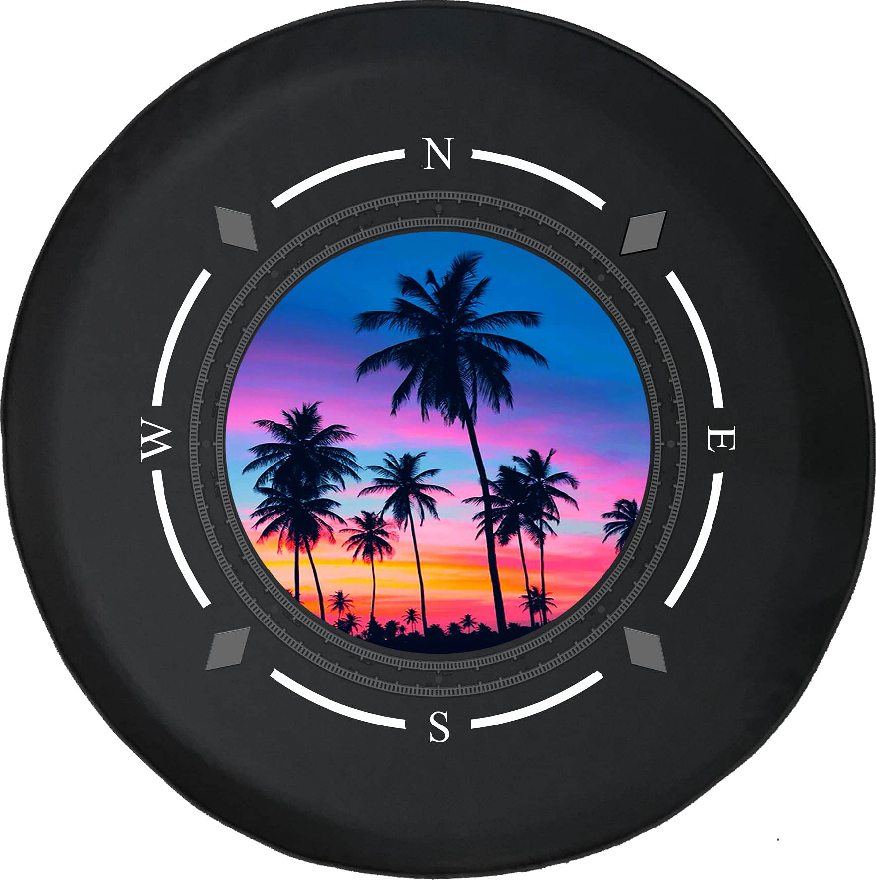 Premium American Unlimited Spare Tire Cover with Compass & Palm Trees Sunset Design - Universal Fit for SUV, Trailer, RV Accessories & Most Vehicles - Perfect for Road Trips, Camping & Outdoor Adventures