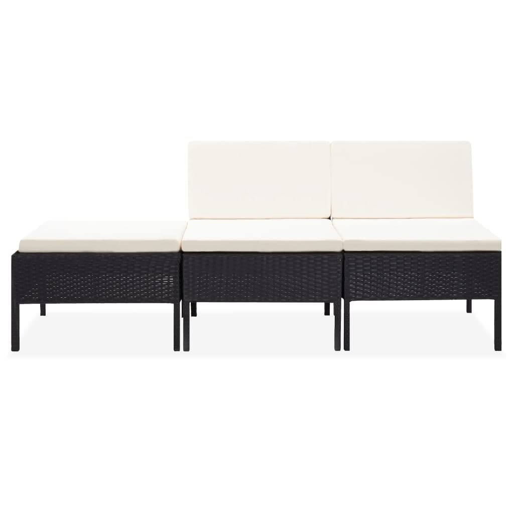 vidaXL 3-Piece Patio Lounge Set with Cushions - Black & Cream White Outdoor Furniture - Durable Poly Rattan & Powder-Coated Steel Frame - Perfect for Backyard, Poolside & Garden Relaxation