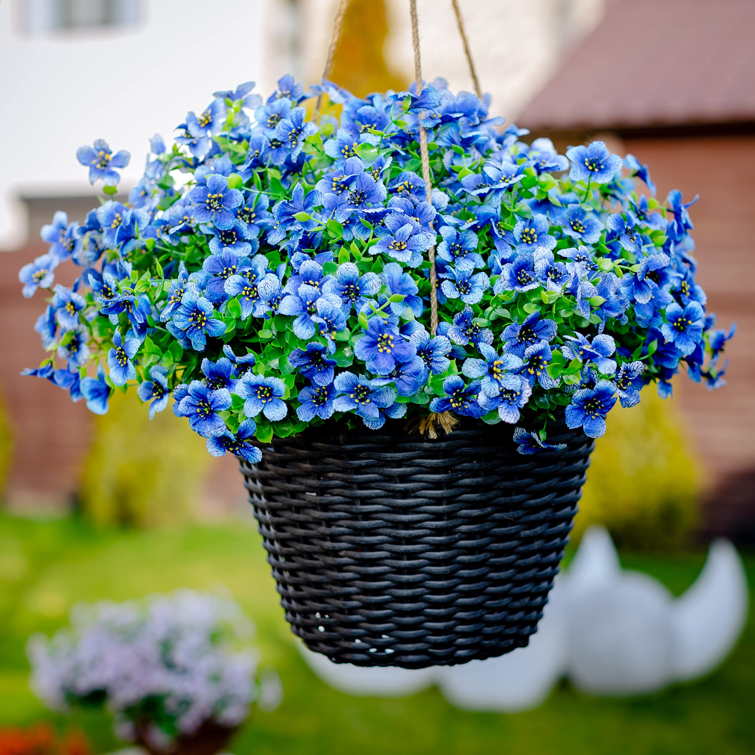 16 Bundles Artificial Outdoor Flowers - Faux Boxwood Greenery Shrubs, No Fade Plastic Plants for Fall Farmhouse Decor, Garden & Patio Landscaping (Blue) | Perfect for Porch, Wedding, and Home Decoration