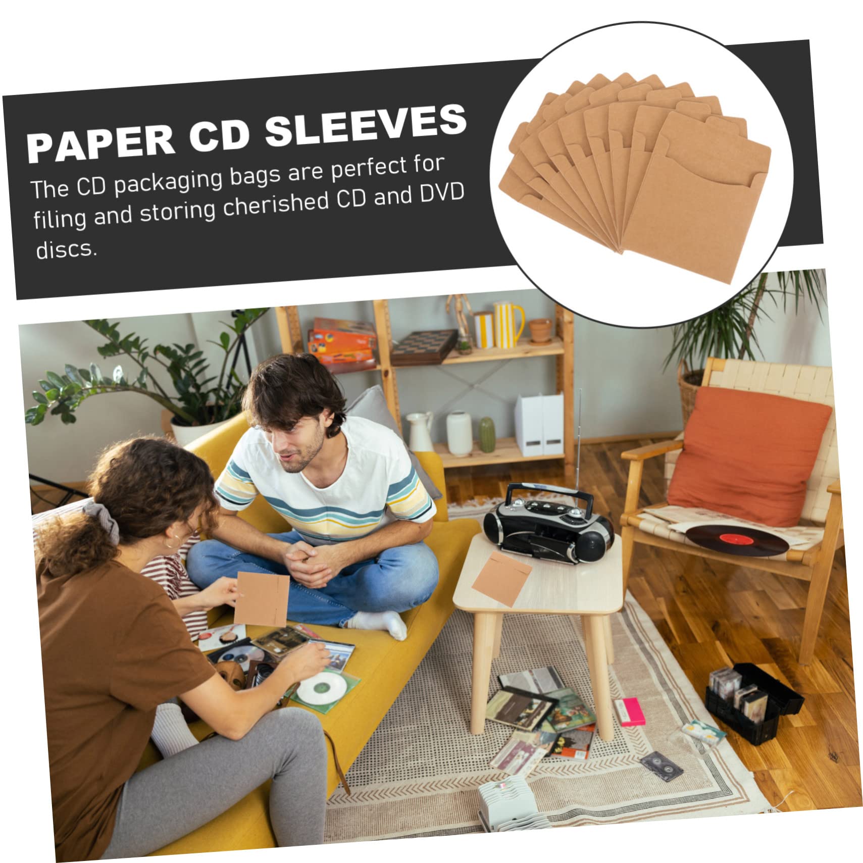 ARTIBETTER 50pcs Kraft Paper DVD Sleeves - Eco-Friendly Storage Envelopes for CDs, DVDs, Games | Perfect for Home, Office, School & Media Organization