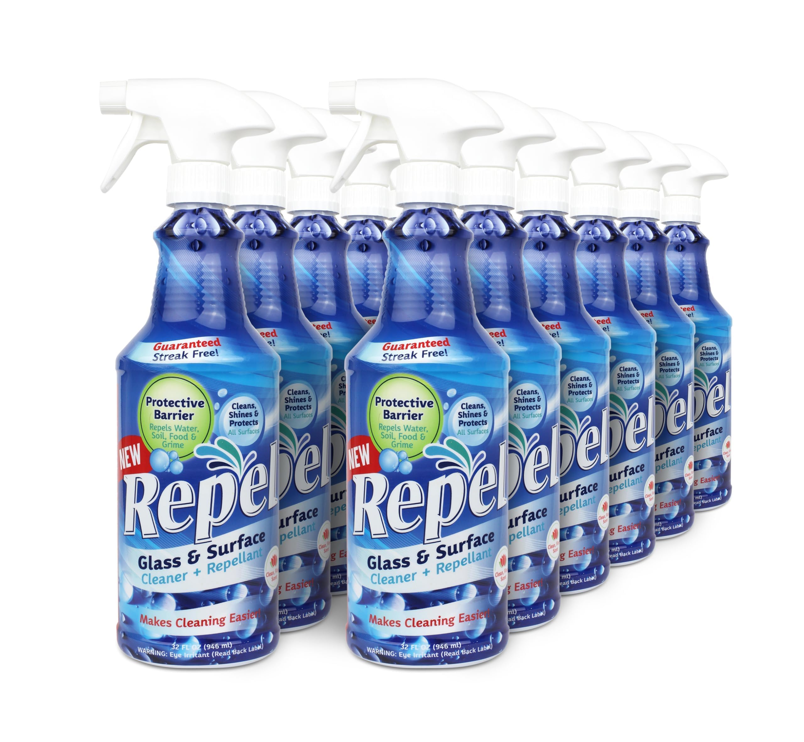 REPEL Glass and Surface Cleaner with Barrier Technology - 32 fl. oz. (12 Pack) - Streak-Free Professional Cleaner - Repels Water, Dirt & Stains - Ideal for Windows, Mirrors, Countertops & Stainless Steel - by UNELKO Pro