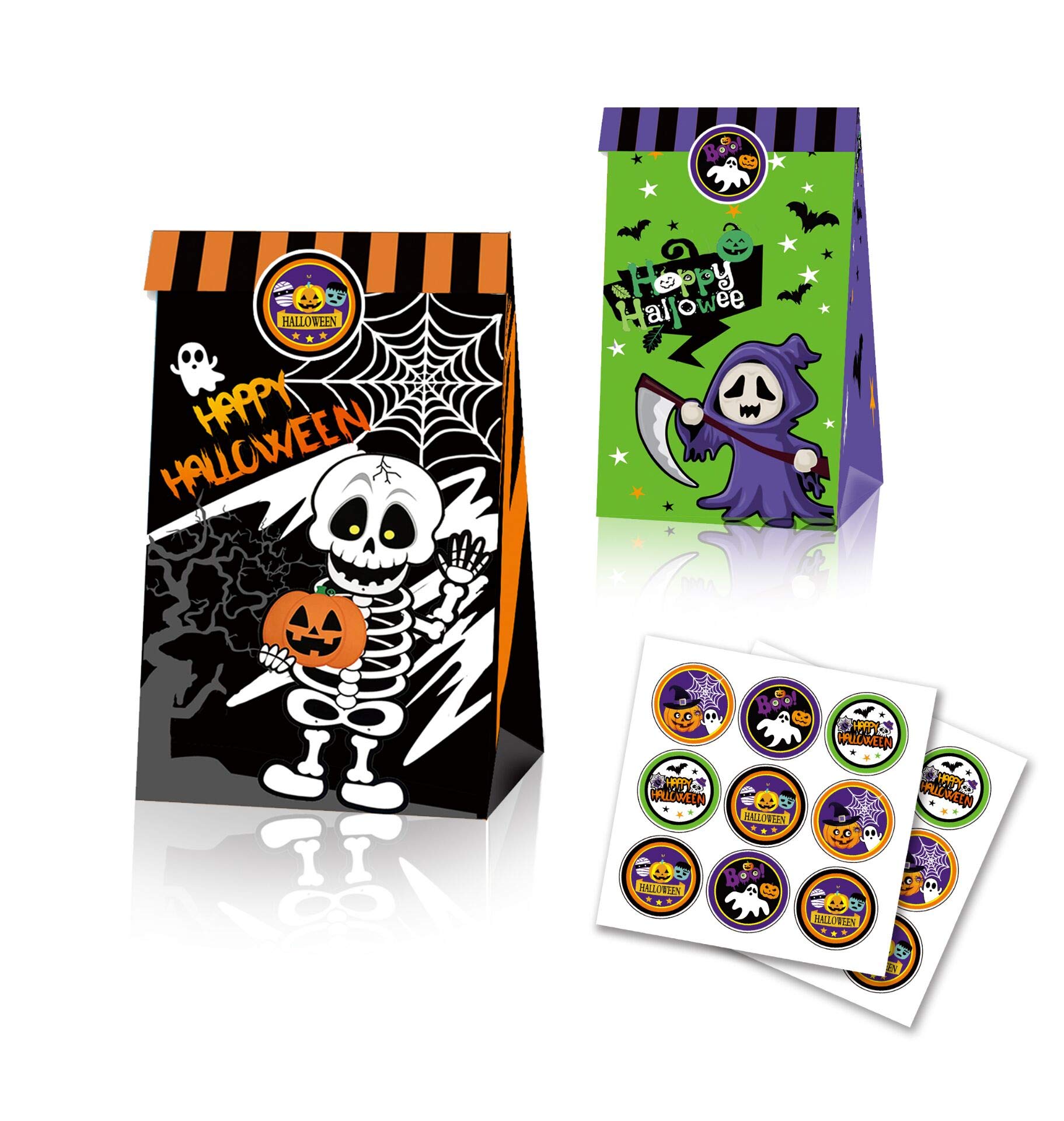 24PCS Halloween Goodie Bags - Happy Halloween Paper Treat Bags for Party Favors, Trick or Treat, Classroom Gifts & Halloween Party Decorations