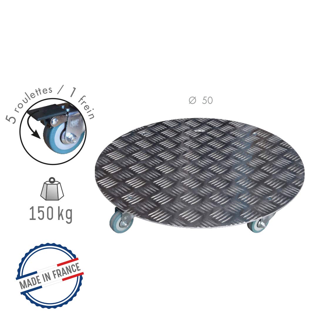 Aluminum Plant Pot Stand with Wheels - 49 x 49 x 7.5 cm (19.3 x 19.3 x 3 inches) - Heavy Duty Mobile Base for Large Flower Pots - Perfect for Indoor/Outdoor Gardening & Easy Plant Movement