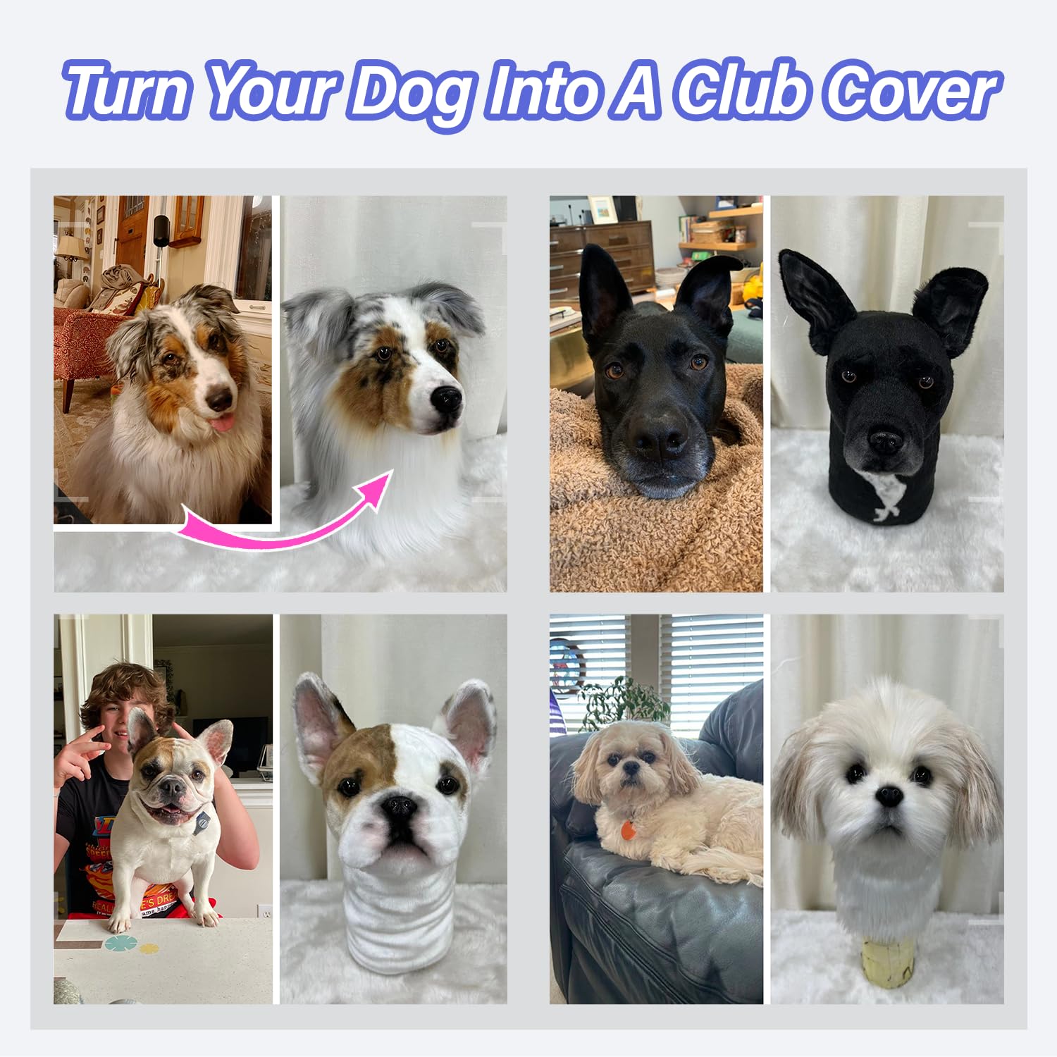 Custom Golf Driver Head Cover - Personalized & Lifelike Pet Design (Dog, Cat, etc.) for Golf Club Protection | Great Gift for Golf Lovers | Perfect for Course Play, Driving Range & Club Storage