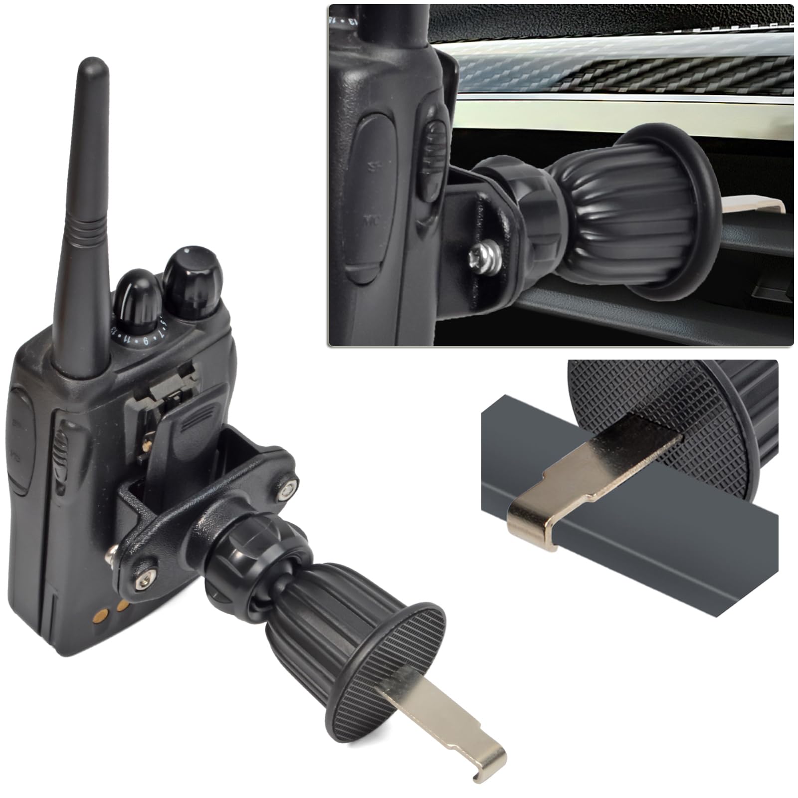 Durable Steel 2-Way Radio Belt Clip & Car Vent Mount Holder for Motorola, BaoFeng, Yaesu, Midland, Cobra, Uniden Walkie Talkies - Perfect for Construction, Security, Outdoor Adventures & Emergency Communication