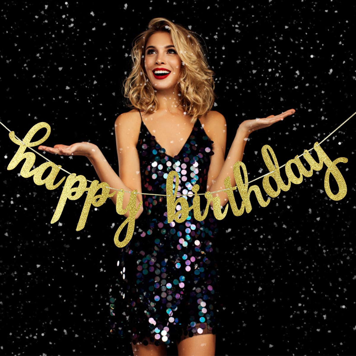 Gold Glitter Happy Birthday Banner - Elegant Birthday Sign & Garland for Party Decorations - Perfect for Birthday Celebrations, Baby Showers & Anniversary Parties