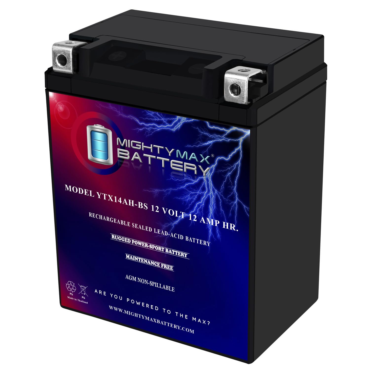 Mighty Max YTX14AH 12V 12AH Rechargeable AGM Battery - Compatible with Polaris 600 IQ Touring 2008 2011 Models - Perfect for Snowmobiles, ATVs, and Power Sports Vehicles