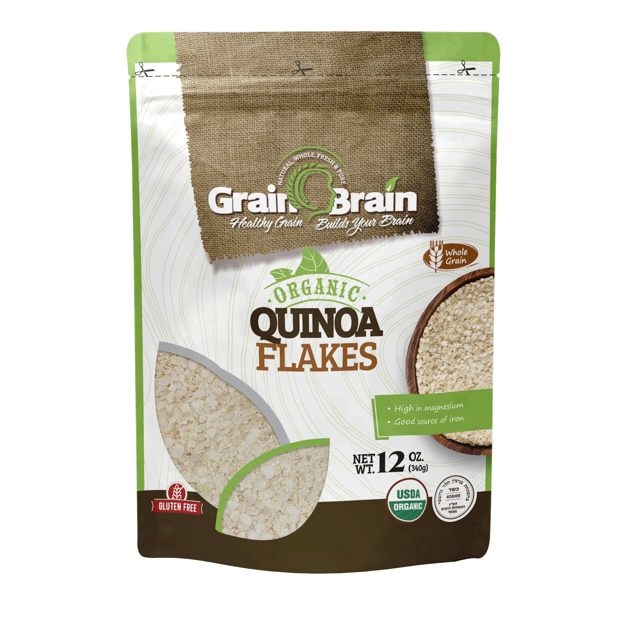 Organic Quinoa Flakes 12oz - Gluten Free, Vegan, Whole Grain Cereal - Healthy Oatmeal Substitute - Resealable Pouch - Perfect for Breakfast, Baking & Smoothie Bowls