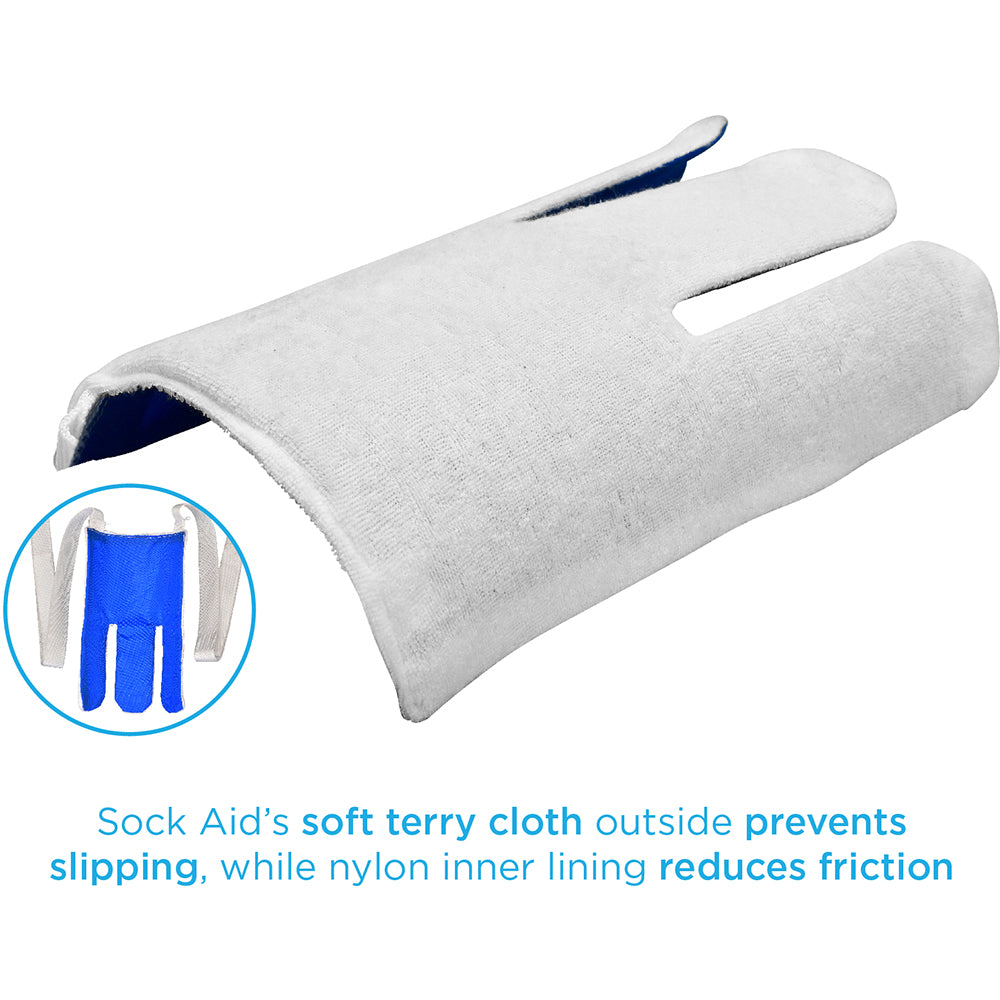 Flexible Terry Cloth Sock Aid - Assistive Device for Easy Sock Dressing - Ideal for Seniors, Arthritis & Post-Surgery Recovery (White) - Home Healthcare & Mobility Aid