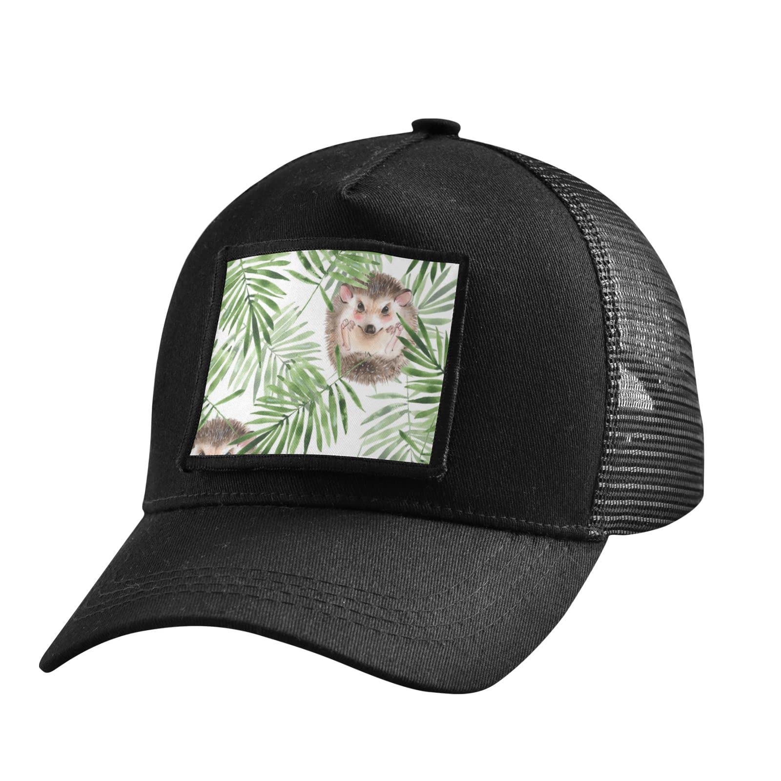 Sinestour Hedgehog & Leaves Baseball Cap - Low Profile Army Military Hat for Men & Women - Black Unisex Adjustable Cap for Outdoor, Hiking, and Casual Wear