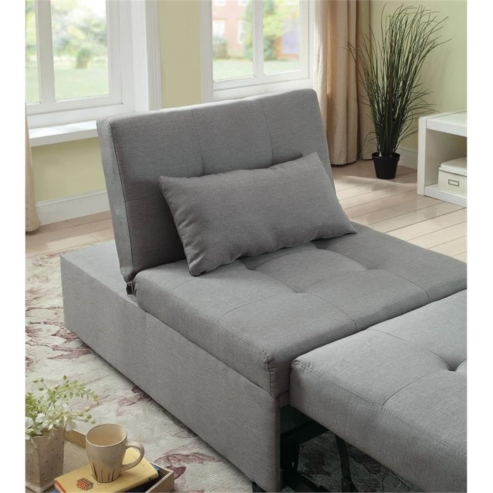 Furniture of America Lilian Contemporary Fabric Futon Ottoman in Gray - Modern Sleeper Sofa for Small Spaces, Living Room & Guest Room