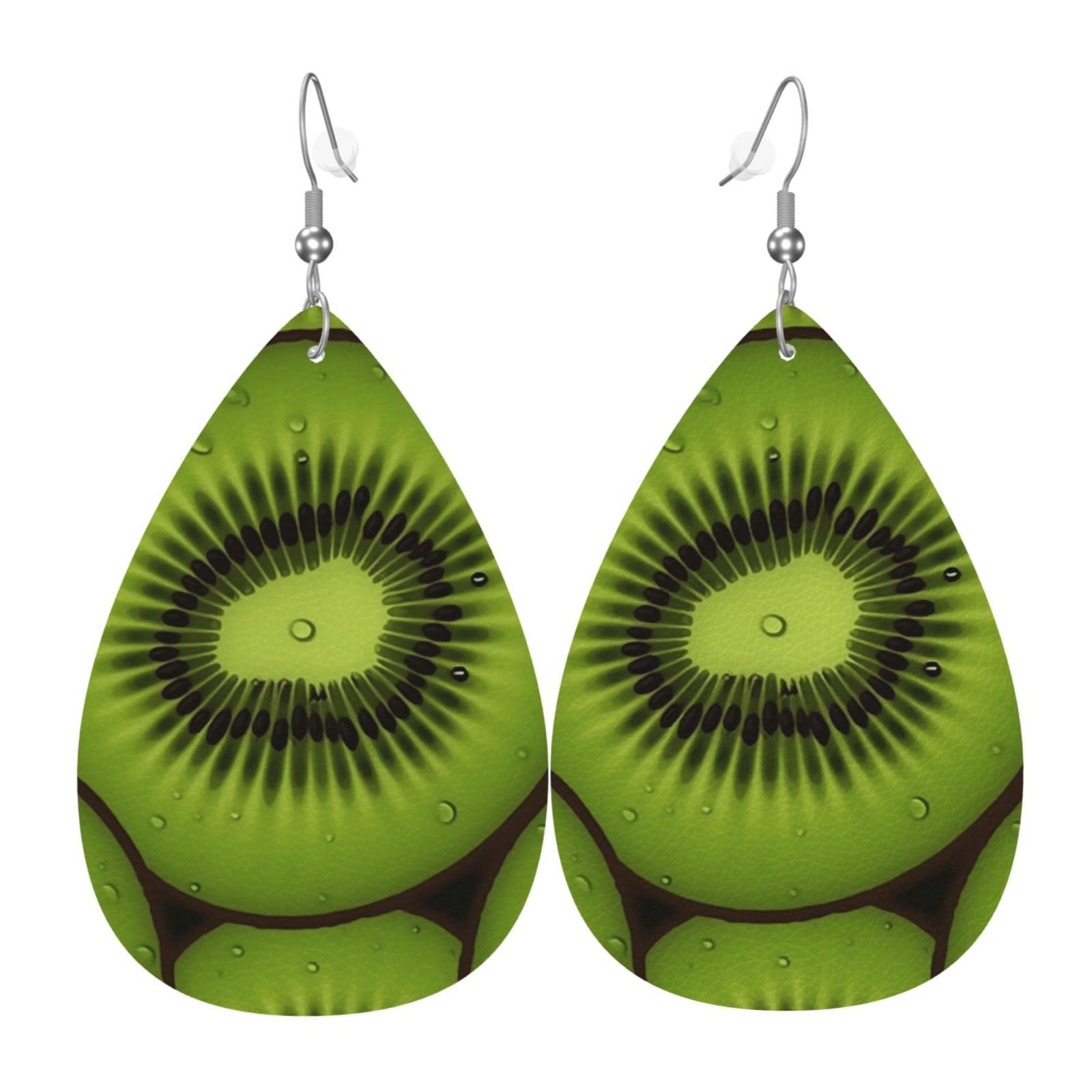 Fashionable Kiwi Slice Teardrop Dangle Earrings for Women - Genuine Leather Valentine's Day & Anniversary Jewelry Gift - Perfect for Date Nights, Parties & Special Occasions