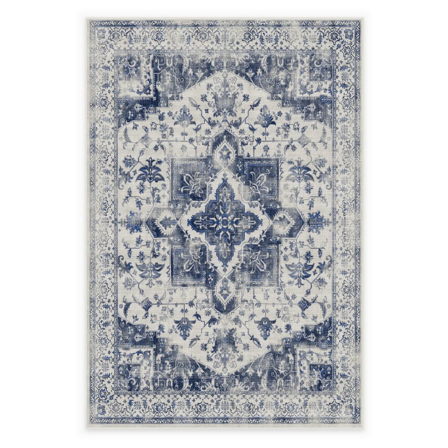 Ruggable Washable 6x9 Area Rug - Kira Delft Blue Pattern | Premium Non-Slip Rug for Living Room, Bedroom, Kitchen, Office & Classroom | Includes Gripper Pad | Perfect for High-Traffic Areas & Pet-Friendly Homes