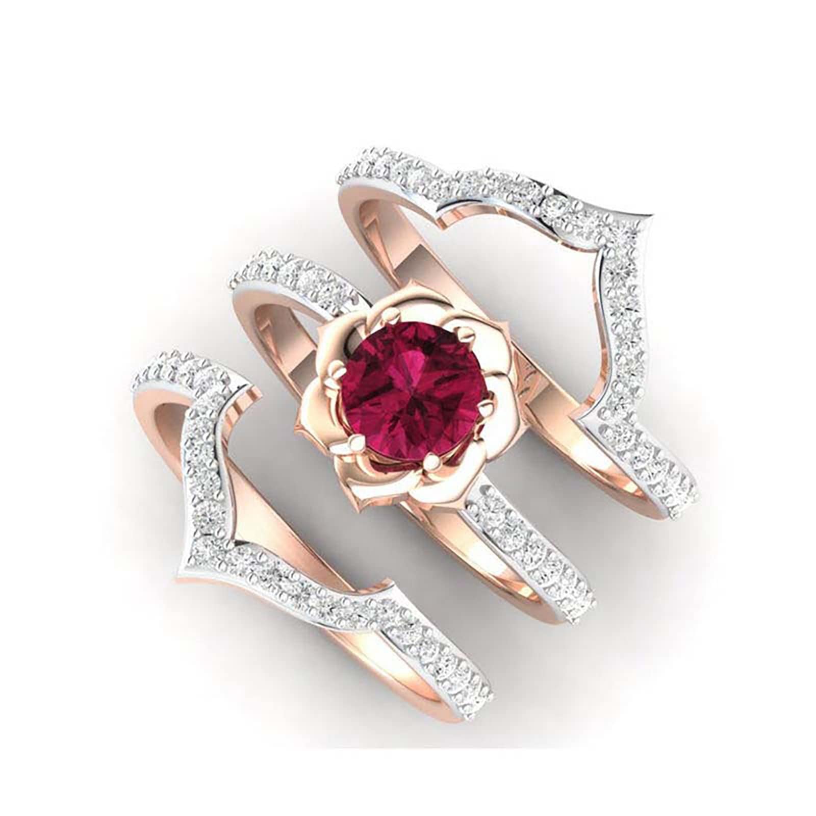 Men's & Women's Wedding Rings - 14K White Gold & Silver Rose Crystal Flower Rings for Couples, Matching Promise Rings for Anniversary & Engagement - Perfect for Romantic Gifts & Special Occasions