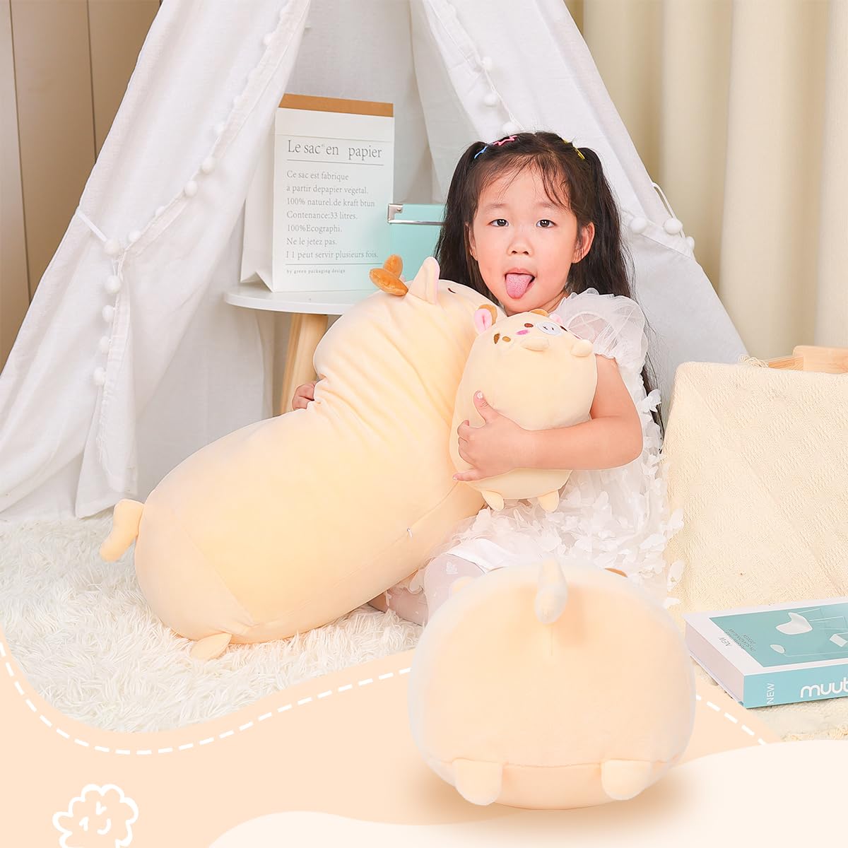AIXINI 23.6 Inch Soft Plush Deer Stuffed Animal - Cylindrical Body Pillow for Kids & Adults | Super Cute Cartoon Hugging Toy Gift for Christmas, Birthday & Home Decor