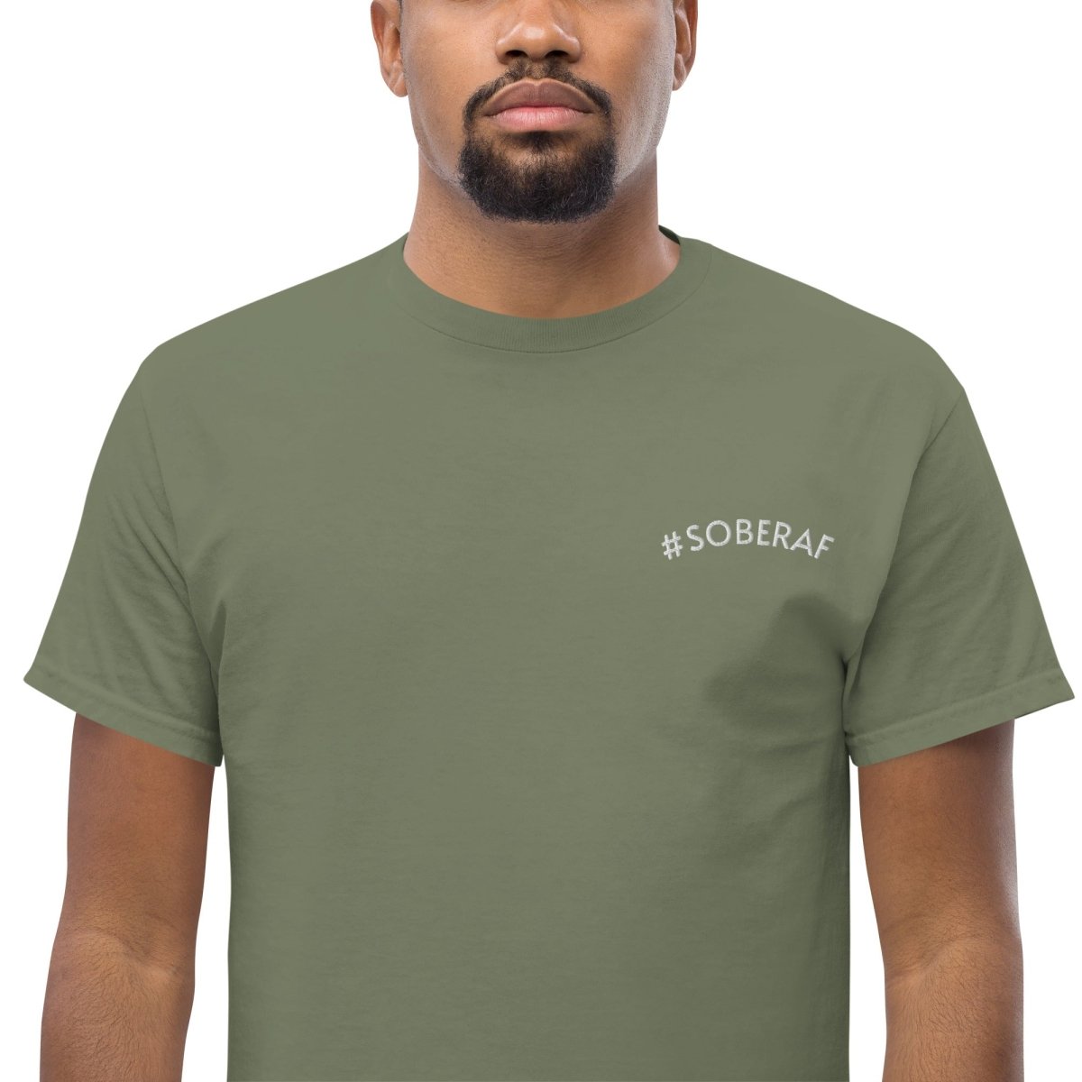 SoberAF Embroidered Statement T-Shirt for Men - Funny Sobriety Tee - Perfect for Recovery Meetings, AA Events & Sober Lifestyle