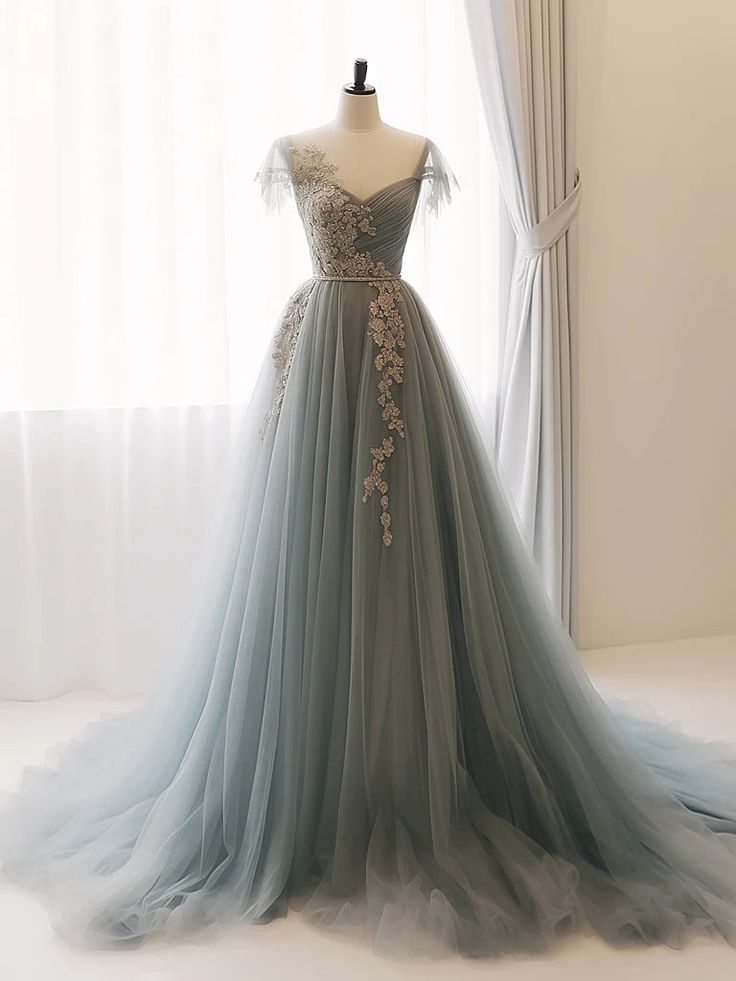 Elegant A-Line Tulle Lace Long Prom Dress for Formal Party & Evening Gown - Style J4369 | Perfect for Homecoming, Wedding Guest, Quinceañera & Special Occasions