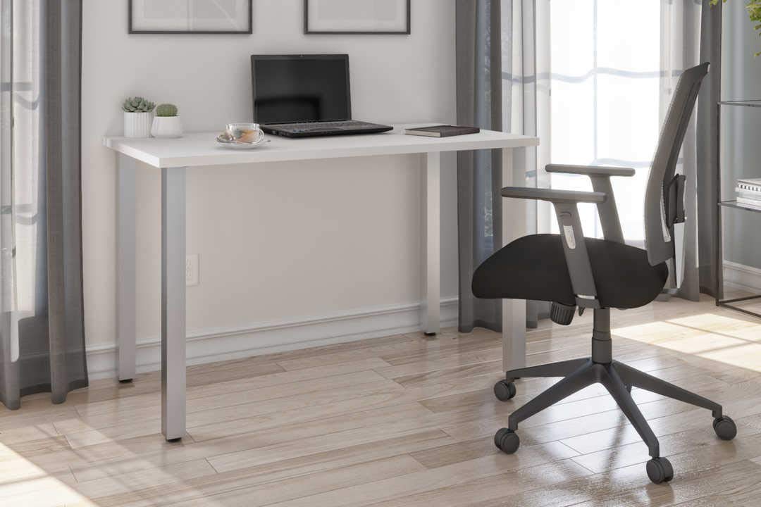 Bestar Universal White Table Desk 24x48 Inches with Square Metal Legs - Perfect for Home Office, Study Room, or Small Workspace