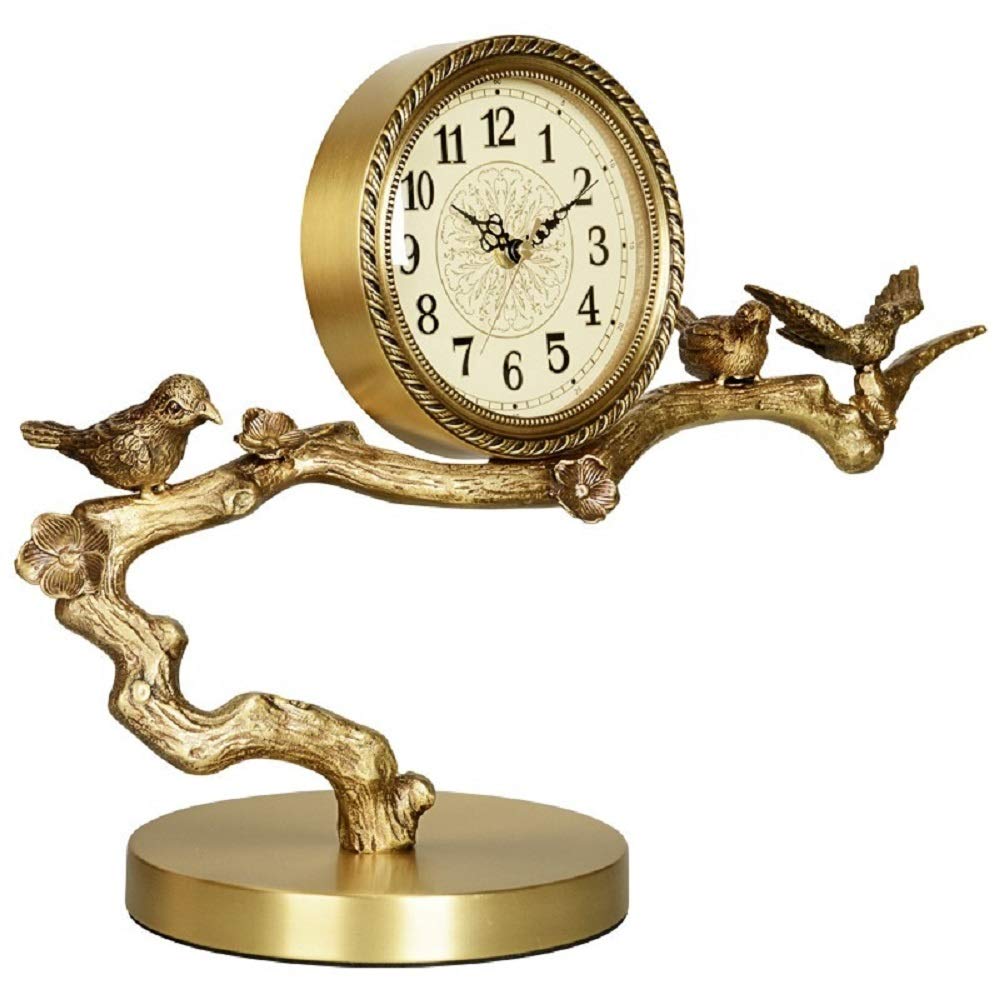 Vintage European Style Brass Table Clock - 34X47X20cm Antique Desk Clock with Quartz Movement for Living Room, Office, Study Decor | Perfect Home Decor Gift (Brass Finish)