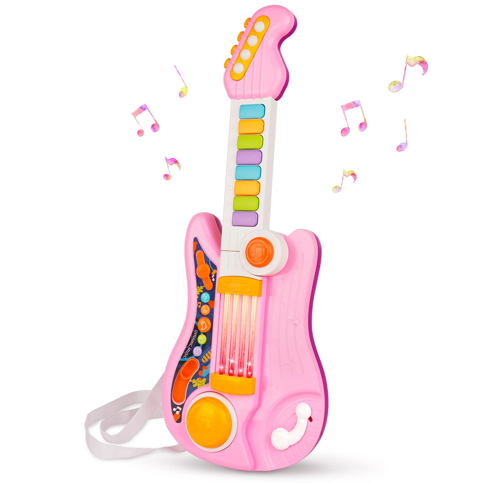 2-in-1 Kids Electric Guitar & Piano Toy with Adjustable Strap - Musical Instrument Gift for 3-5 Year Old Girls & Boys (Pink) | Perfect for Birthday Gifts, Early Music Education & Pretend Play