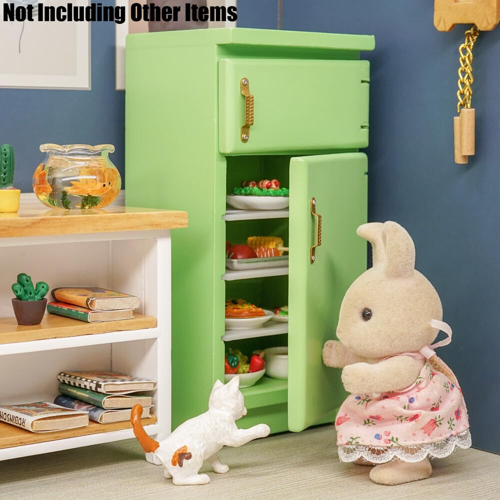 1/12 Scale Miniature Fridge Refrigerator - Green Dollhouse Kitchen Accessory for Model Scenes & DIY Crafts | Perfect for Dollhouse Decor, Miniature Displays & Collectors
