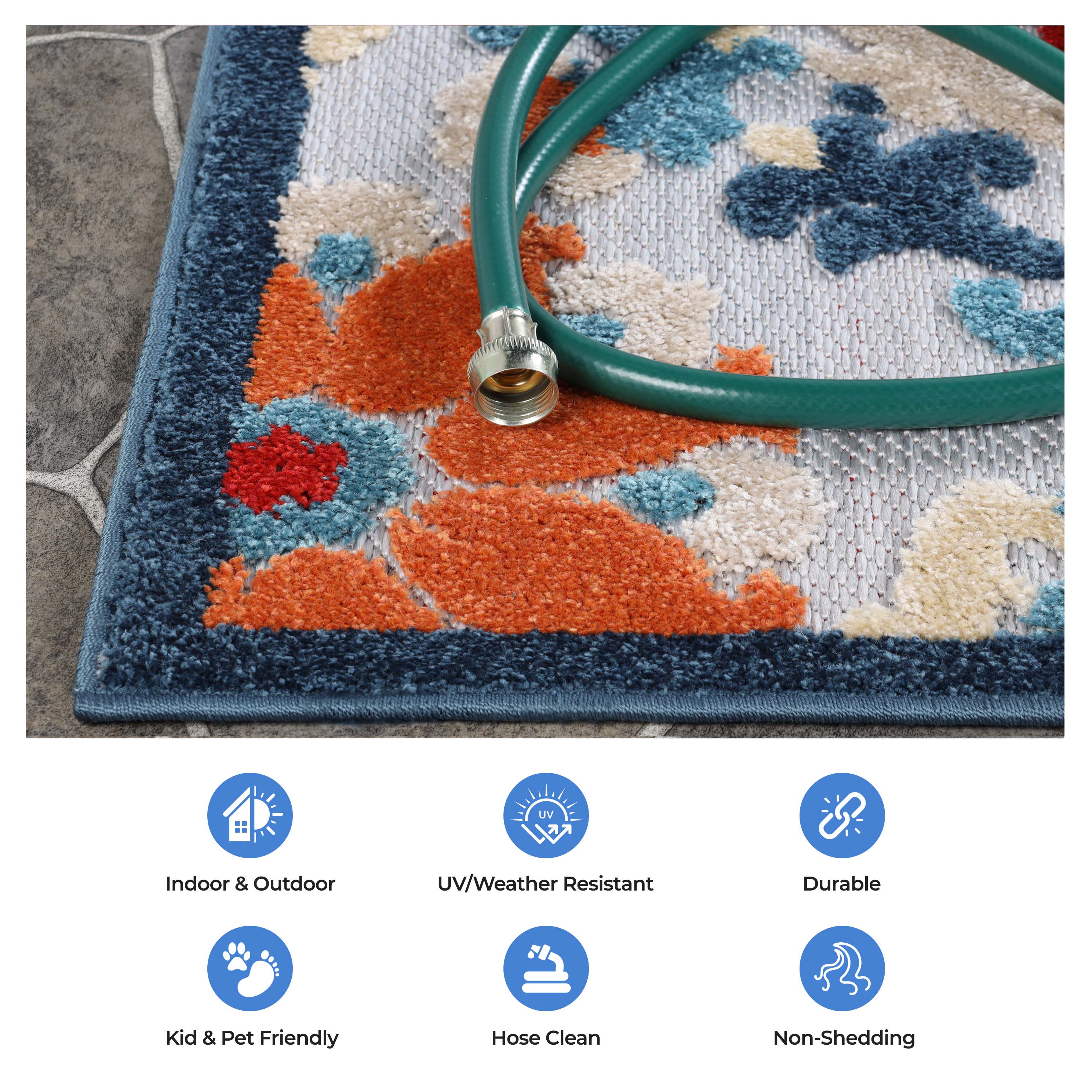 Modern Geometric Indoor Outdoor Area Rug - Non-Slip Tulip Design for Living Room, Bedroom, Patio & Deck - Waterproof & Durable Home Decor