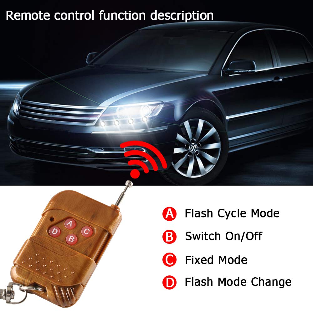4-in-1 LED Eagle Eye Emergency Strobe Warning Lights for Cars & Motorcycles - 12V Amber/White DRL Lights with Wireless Remote Control - Perfect for Emergency Vehicles, Off-Road Trucks & Nighttime Safety