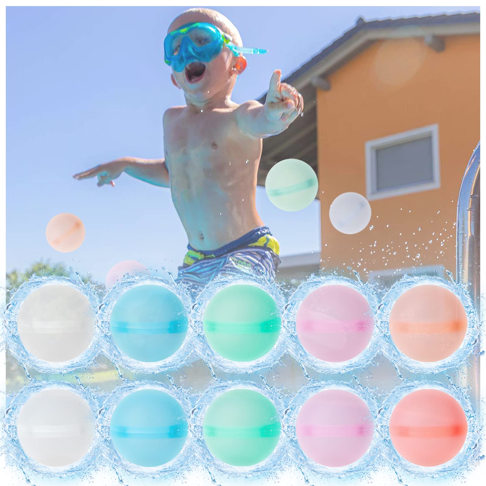 10 Pack Reusable Water Balloons - Quick Fill Self Sealing Magnetic Water Bombs for Kids & Adults - Fun Water Fight Game Toys for Pool Parties, Summer Outdoor Activities & Backyard Water Battles