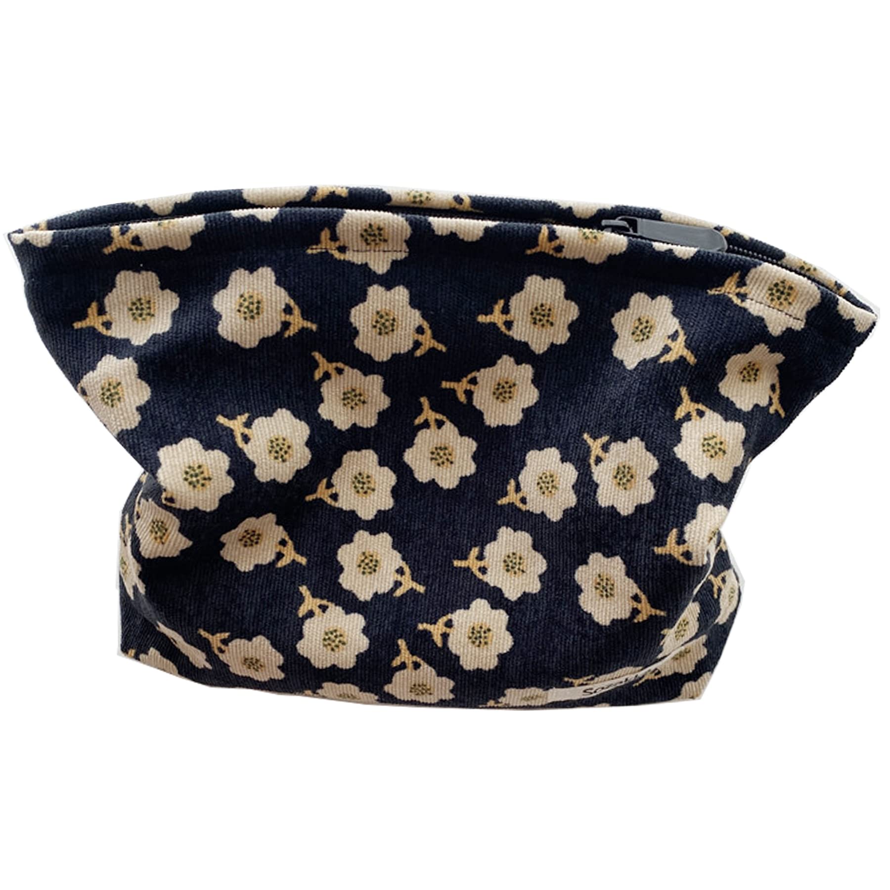 Large Black Floral Canvas Makeup Bag for Women - Waterproof Travel Cosmetic Organizer with Multiple Pockets, Perfect for Travel, Gym & Daily Essentials Storage