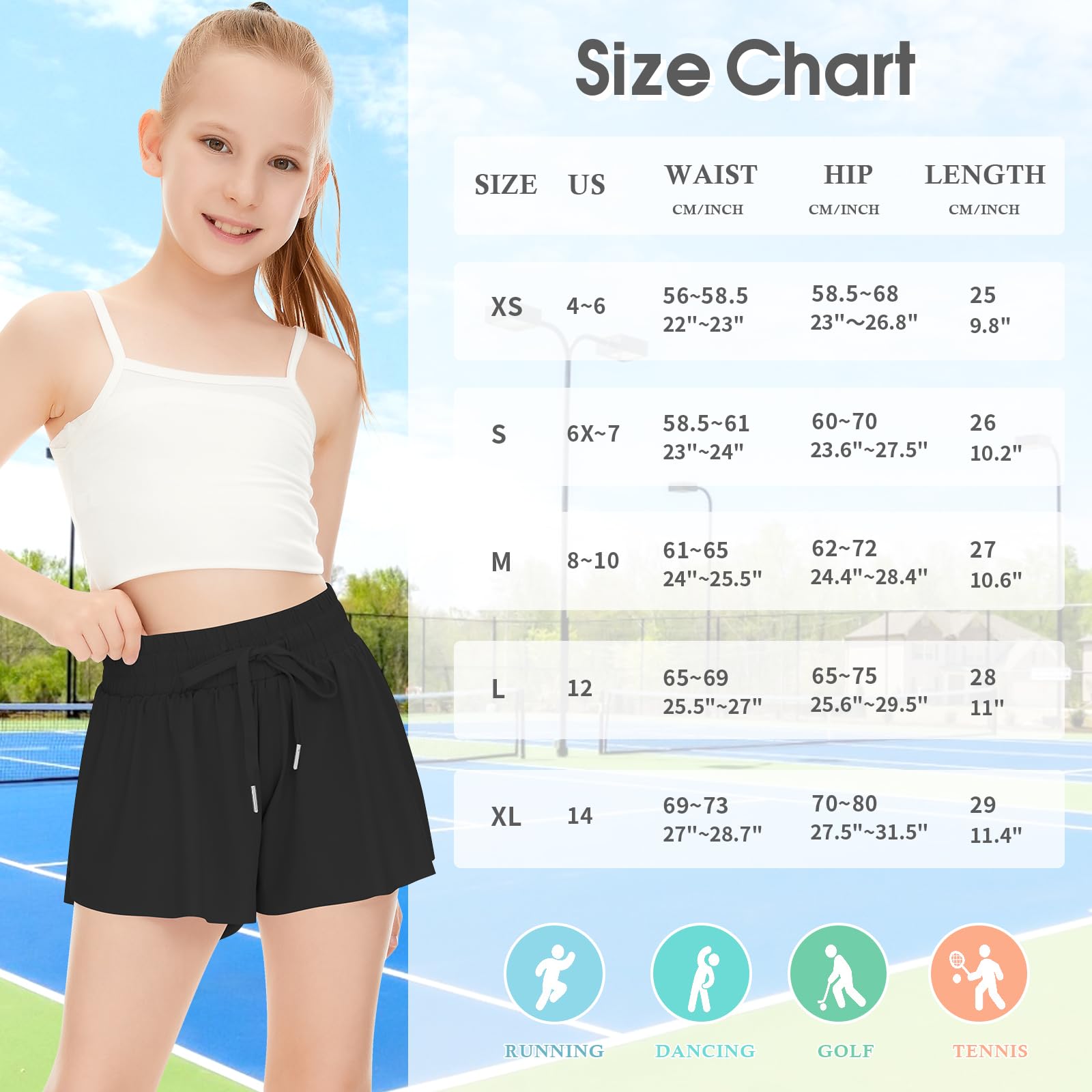 Butterfly Print Girls' Athletic Shorts with Pockets - 2-in-1 Running Shorts for Kids | Perfect for Sports, Play & Summer Activities