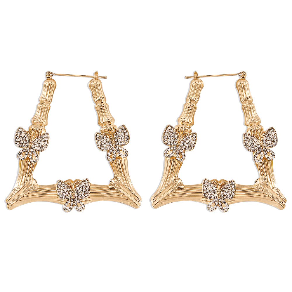 90s Gold Bamboo Butterfly Hoop Earrings for Women & Teen Girls | Lightweight Dangle Earrings for Casual Wear, Parties & Everyday Fashion