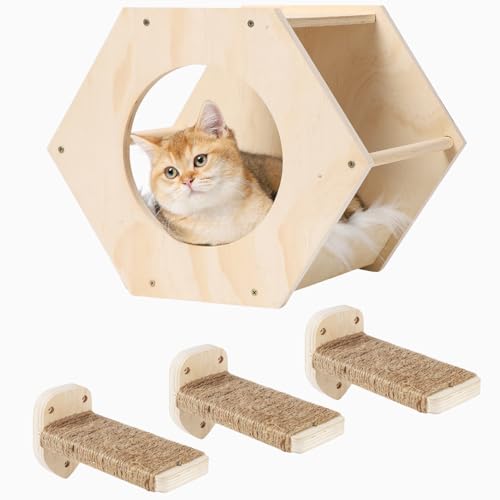 Wood (1 Cat Shelf+1 Cushion+3 Steps)