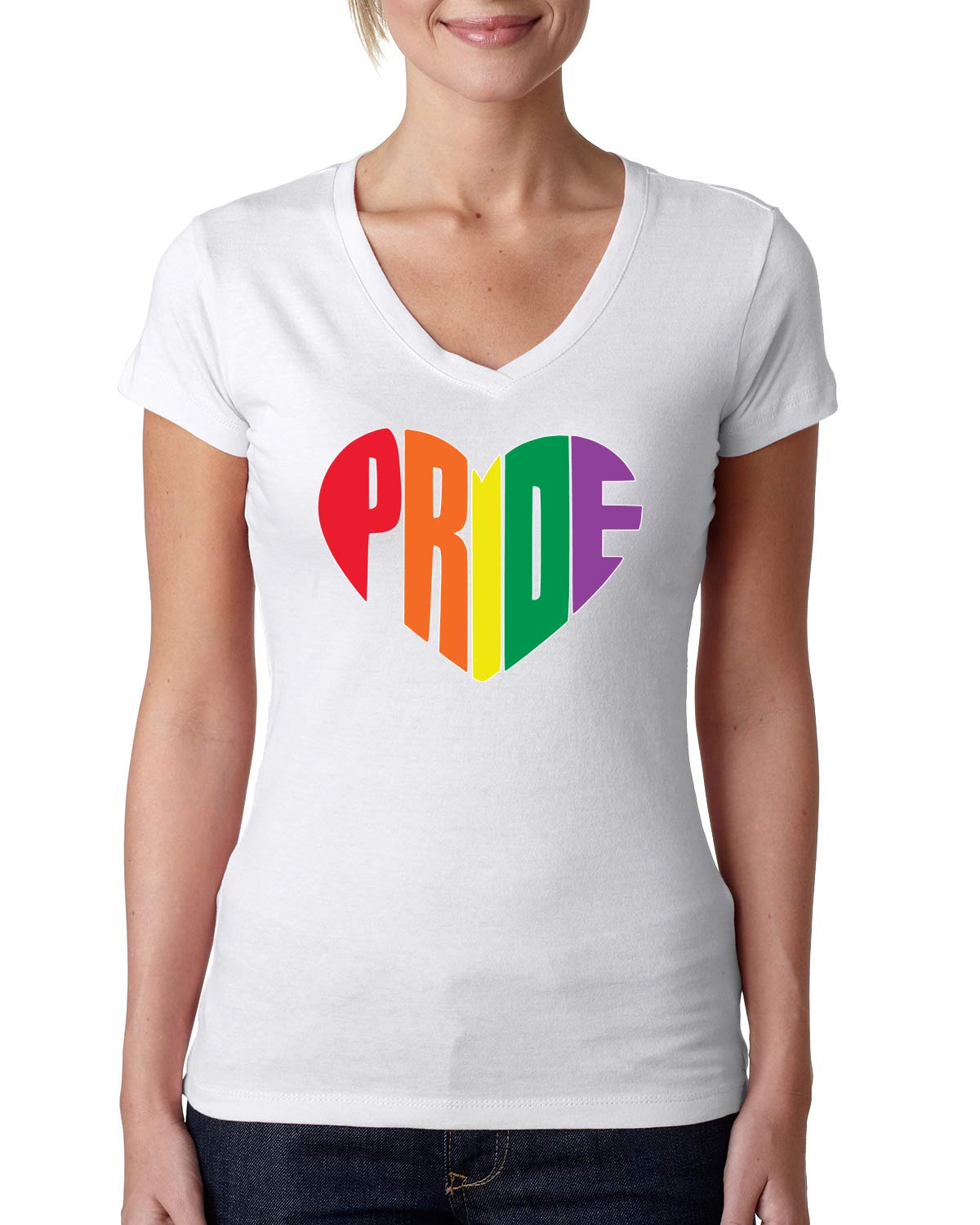 Rainbow LGBTQ Gay Pride Heart LGBT Pride Women's Junior Fit V-Neck T-Shirt - Perfect for Pride Parades, LGBTQ Events & Everyday Wear to Show Support