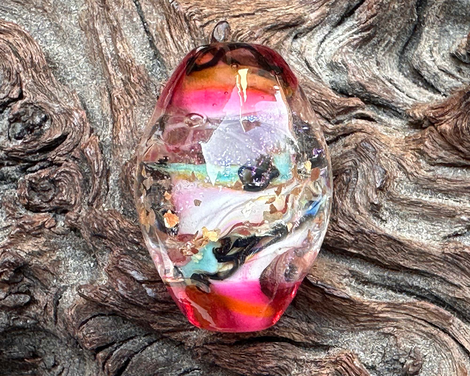 Pink Dichroic Shimmer Glass Lampwork Focal Bead for Jewelry Making - Handmade SRA Art Bead for Necklaces, Bracelets & DIY Craft Projects