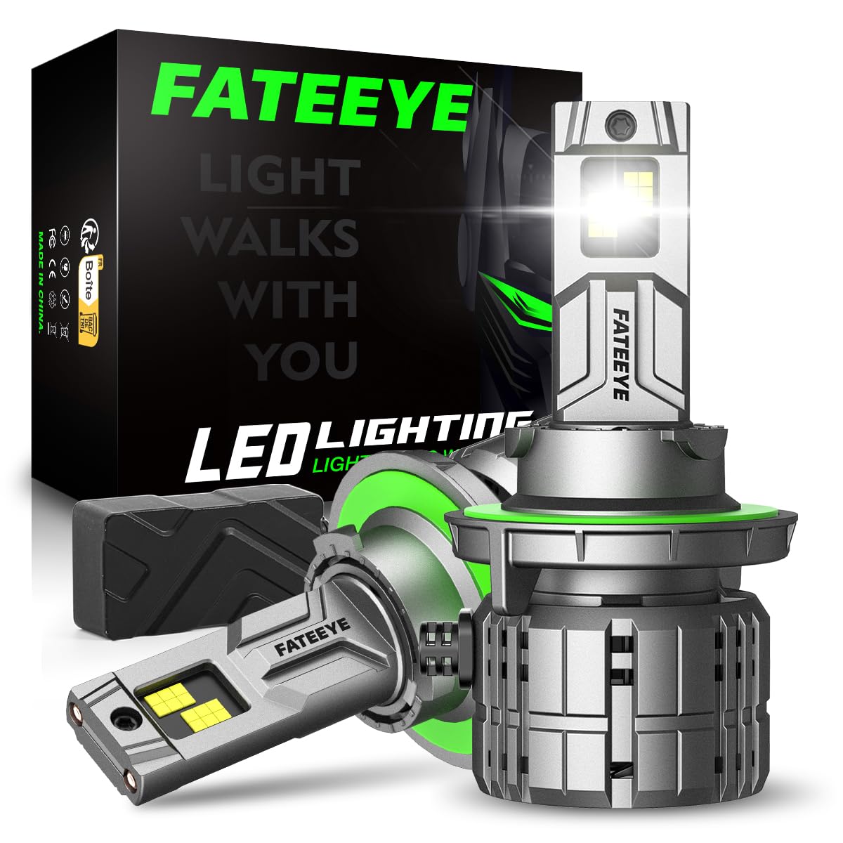 FateEye H13 LED Bulbs 40000LM 200W Ultra Bright 900% Brighter H13/9008 LED Headlight Bulbs, 6500K Cool White, Plug and Play Halogen Replacement, IP68 Waterproof, Pack of 2 - Perfect for Trucks, SUVs, Off-Road Vehicles & Night Driving