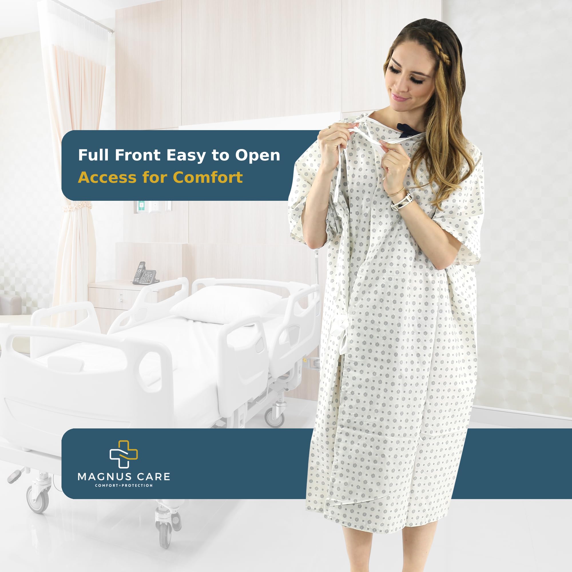 Unisex Cotton Blend Hospital Gown for Women & Men - Soft, Comfortable Patient Gown with Back Tie Closure - Fits Sizes up to 2XL (1 Pack) - Perfect for Medical Procedures, Surgery Recovery & Home Care