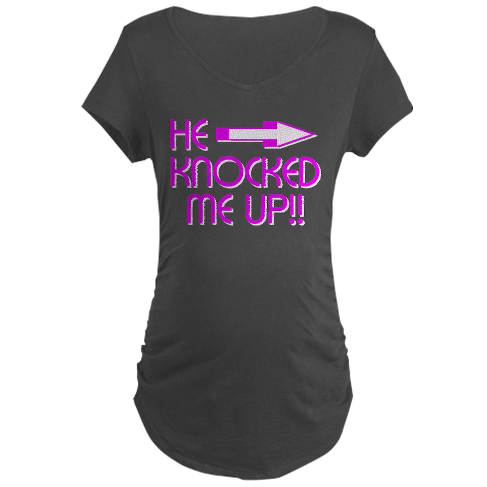 He Knocked Me Up! Funny Maternity T-Shirt for Women - Ruched Side Design, Soft & Comfortable for Pregnancy - Perfect for Baby Showers, Maternity Photos & Casual Wear