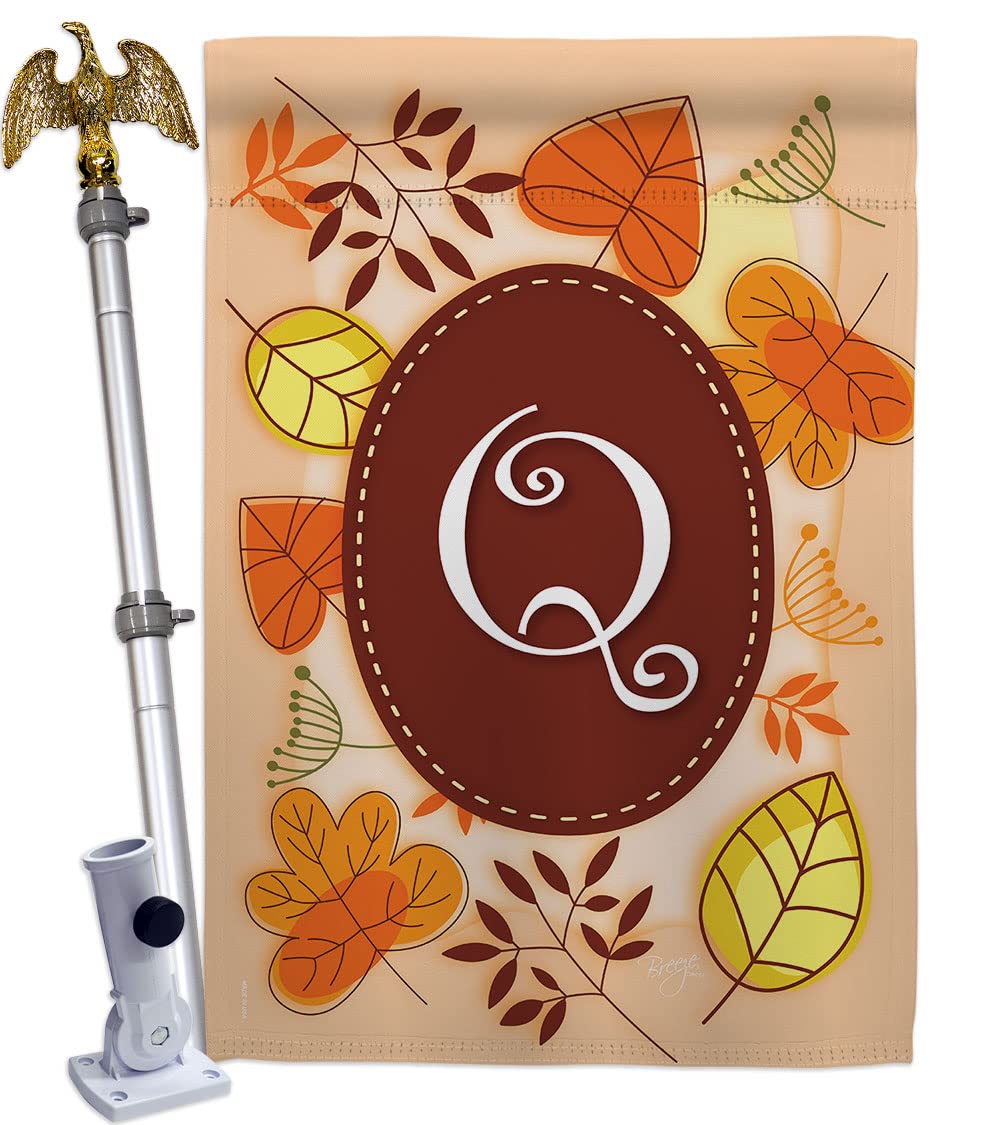Autumn Q Initial Fall House Flag Set 28x40 - Harvest Decor for Porch & Yard