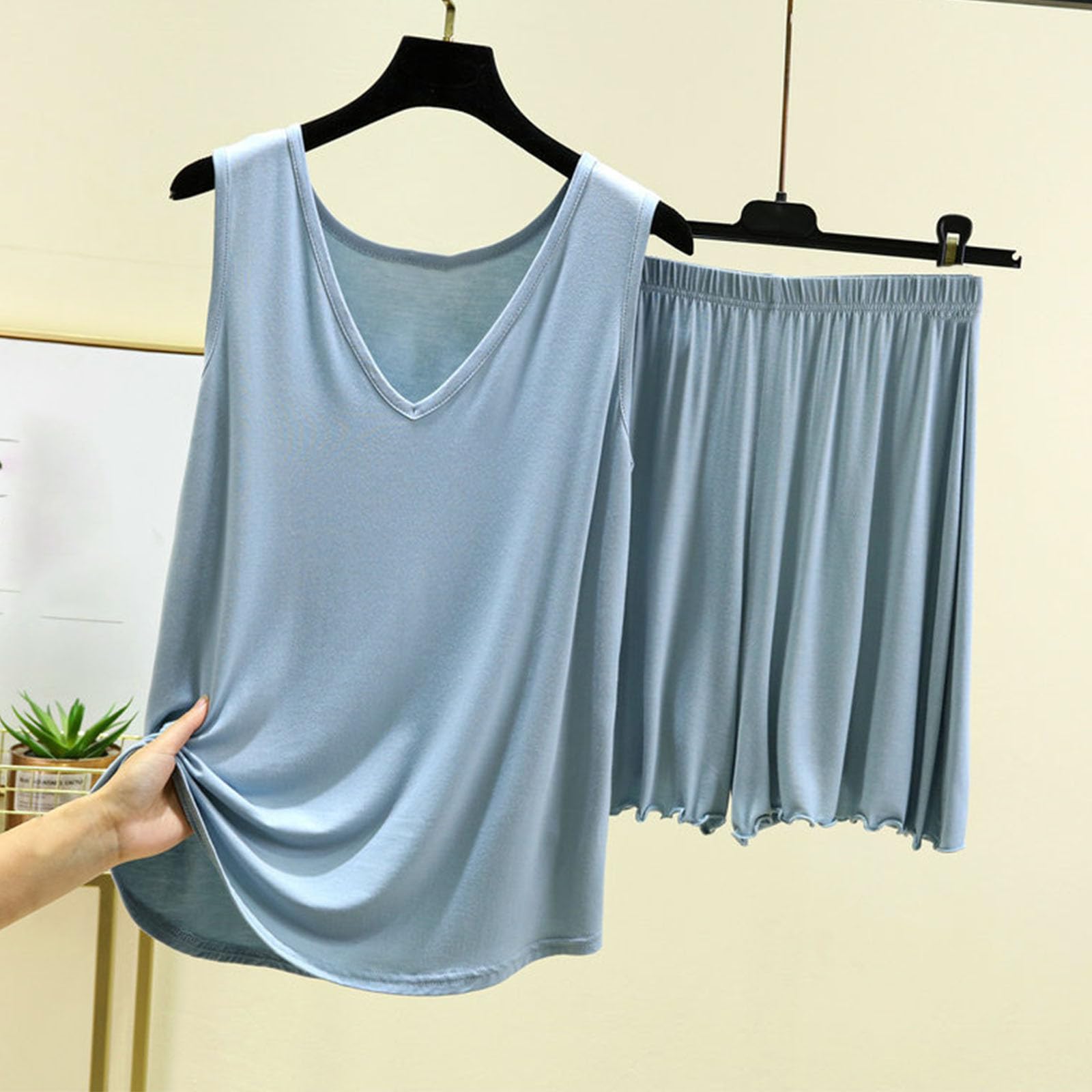 Women's Sleeveless 2-Piece Pajama Set - Soft Comfy Loose Top & Shorts Lounge Wear for Summer - Perfect for Sleepwear, Loungewear, and Casual Home Outfits