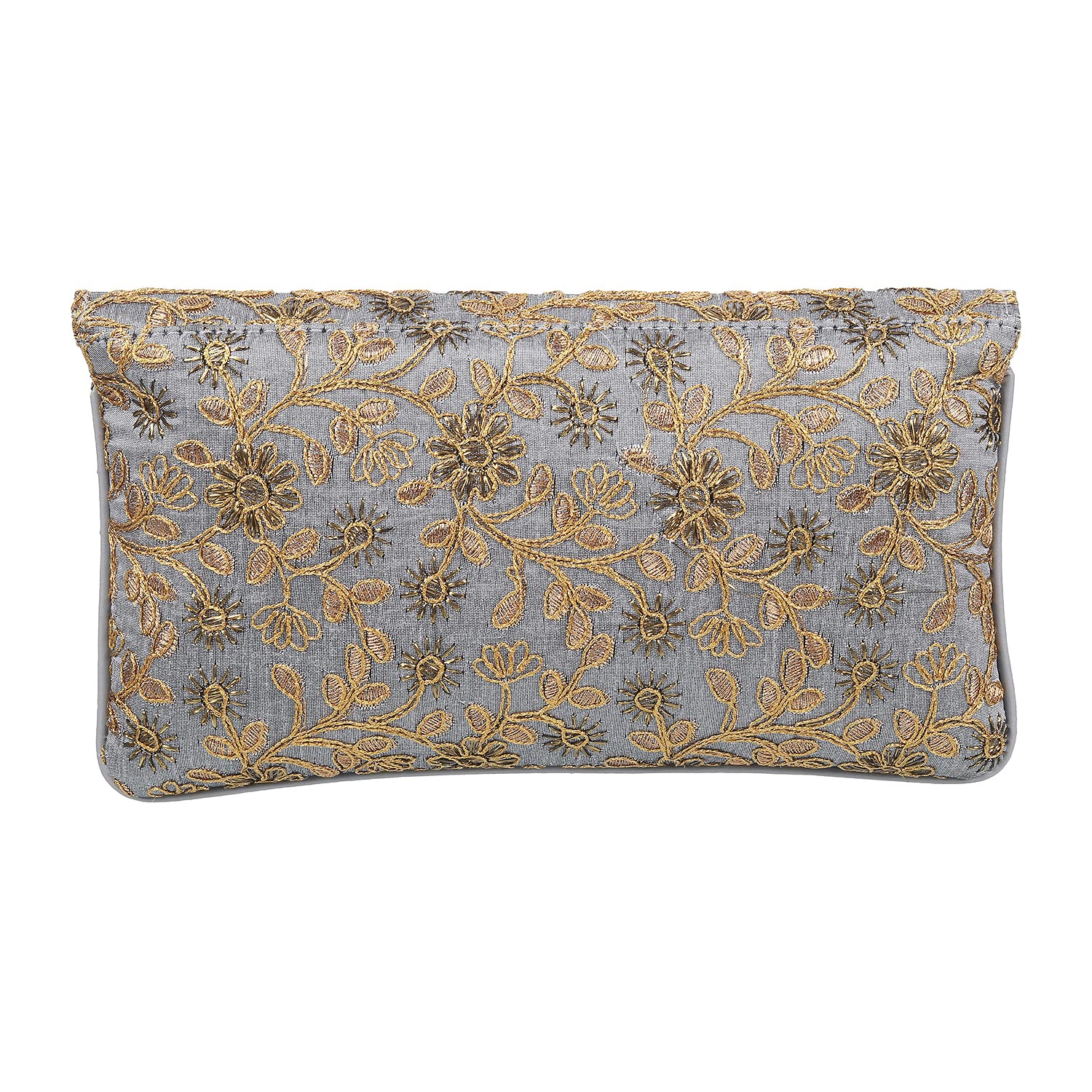 Stylish Metro Gun Metal Embroidery Magnetic Snap Clutch Purse for Women - Perfect for Evening Parties, Weddings & Special Occasions