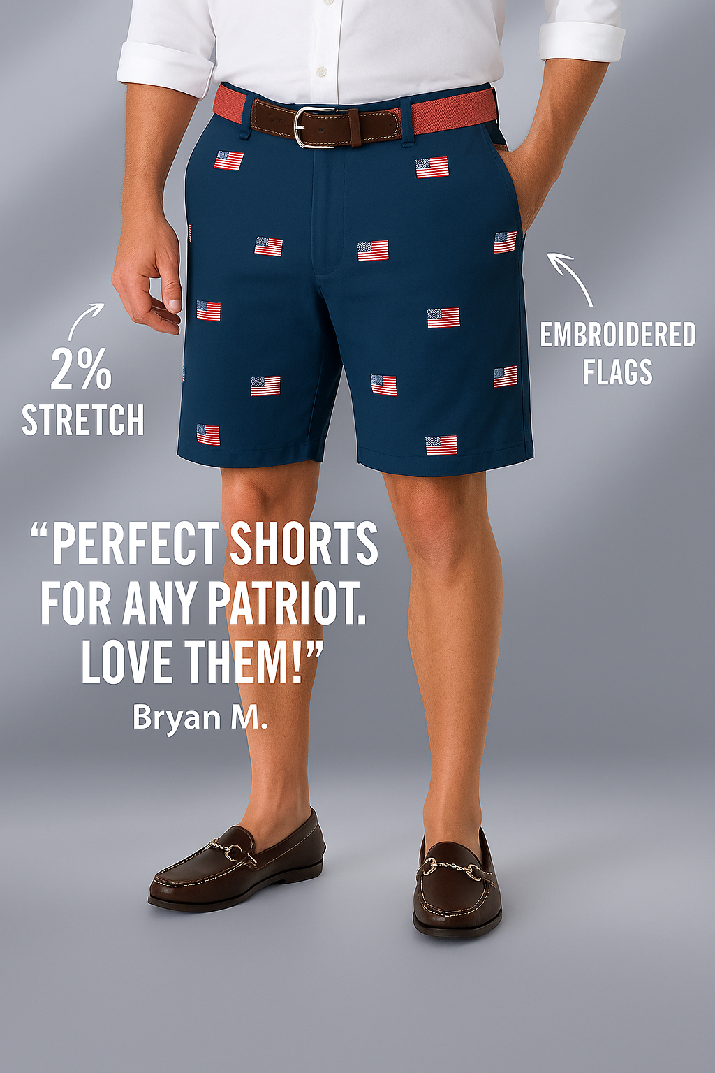 Cisco Short Stretch Twill Nantucket Navy Pants with American Flag - Comfortable Casual Wear for Men, Perfect for Outdoor Activities and Patriotic Events