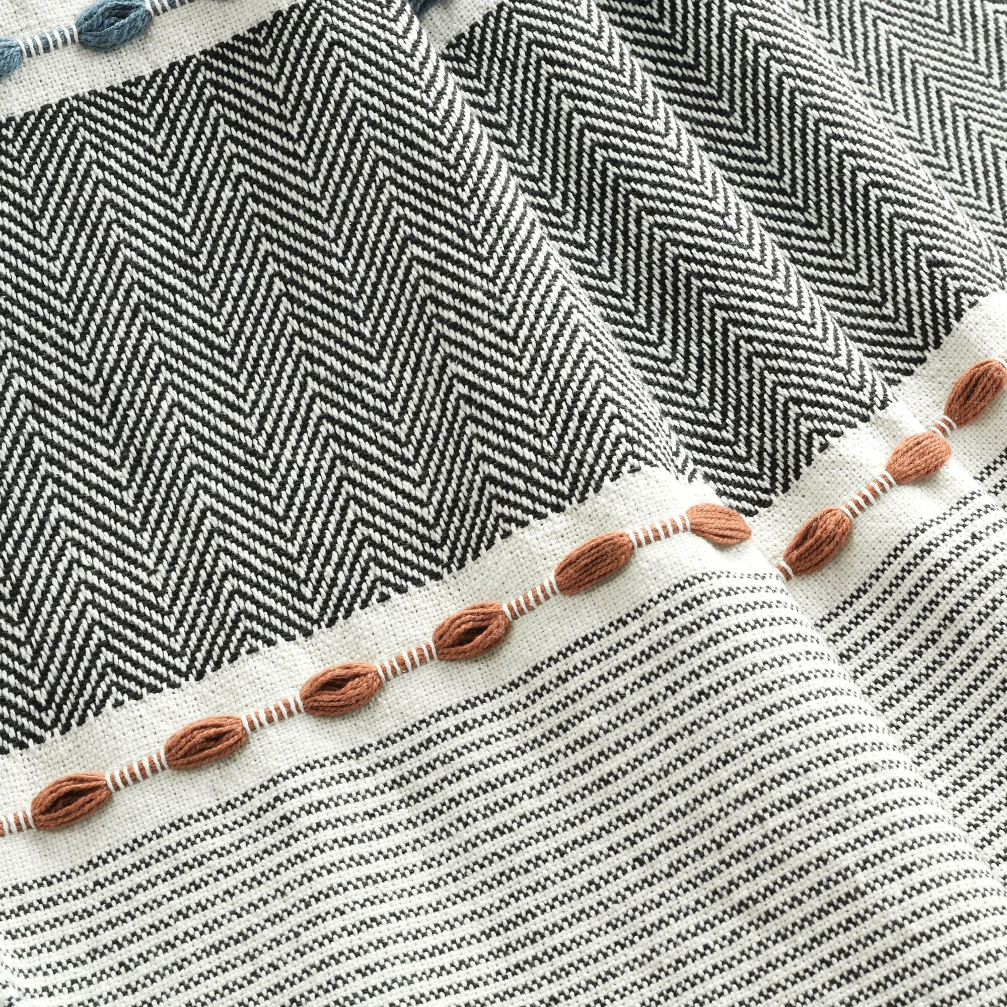 Herringbone Stripe Yarn-Dyed Cotton Woven Tassel Throw Blanket - Soft & Cozy Decorative Couch Cover for Living Room, Bed, Sofa