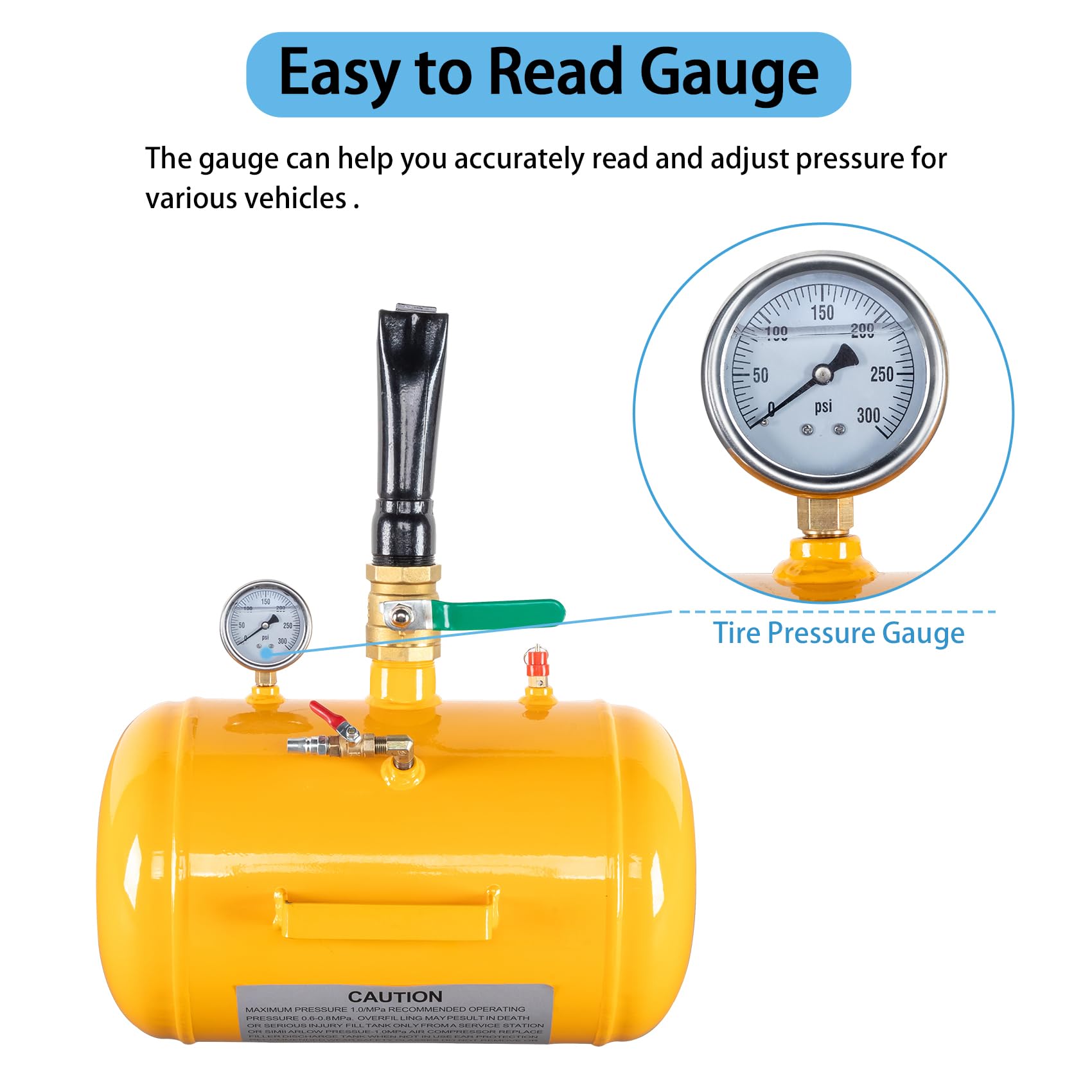 10 Gallon Compact High Air Bead Seater - Heavy Duty Tire Inflator Blaster for Truck & Tractor Tires | Fast Bead Setting Tool for ATV, UTV & Off-Road Vehicles | Ideal for Farm, Construction & Emergency Roadside Repairs (Yellow)