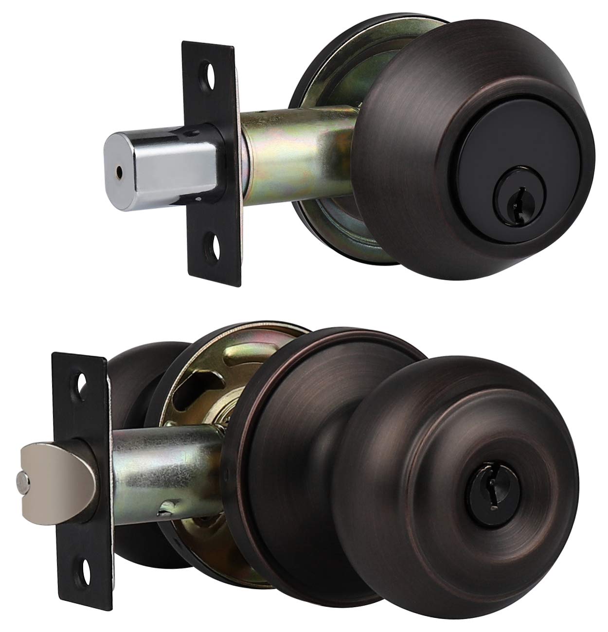 6-Pack Keyed Alike Oil Rubbed Bronze Entry Door Knob and Deadbolt Lock Set - Single Cylinder Exterior Security for Front Doors, Entrance & Office (Ideal for Home, Business & Rental Properties)