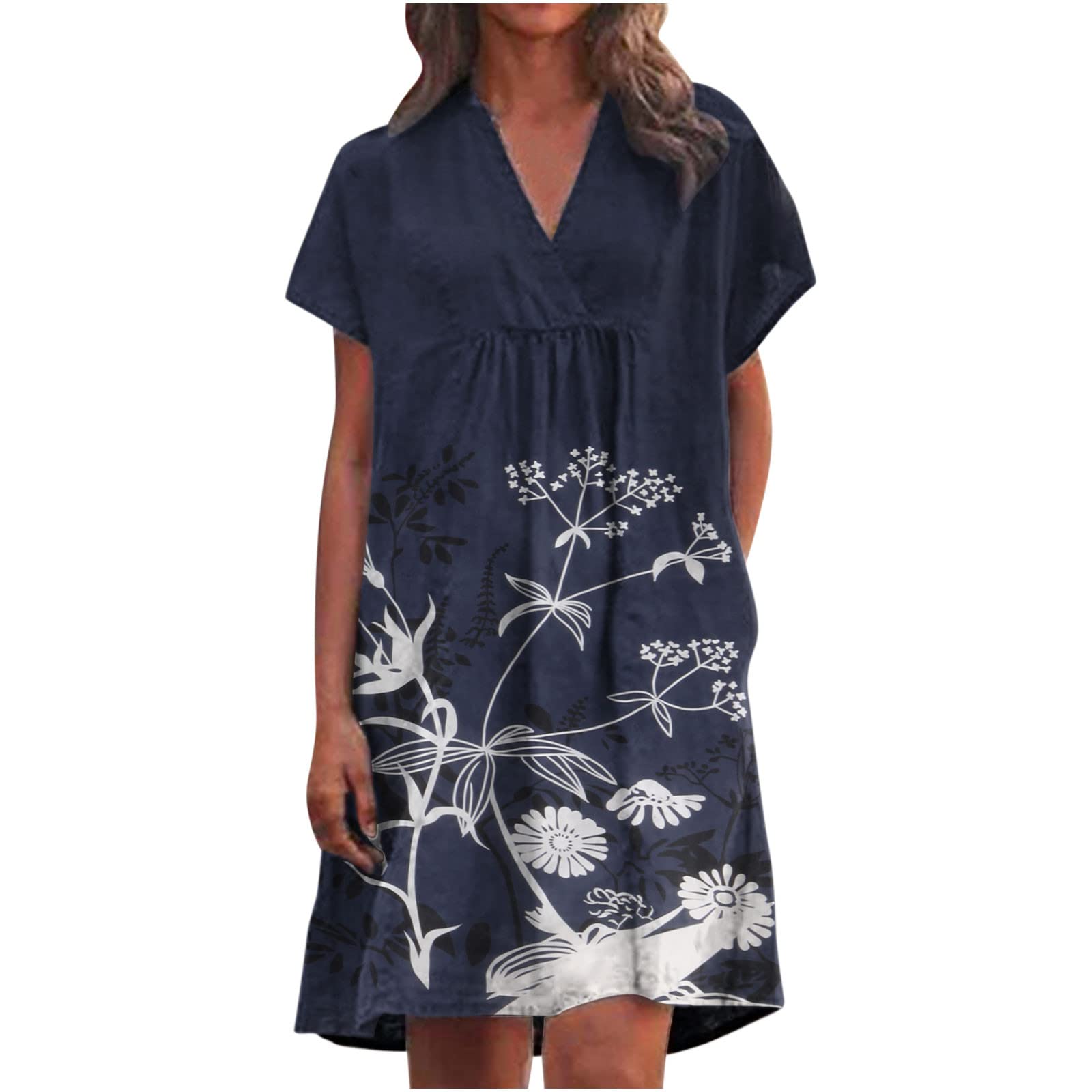 Anjikang Women's Floral Print Summer Dress 2023 - Short Sleeve V-Neck Wrap Casual Dress, Loose Fit for Beach, Vacation & Everyday Wear