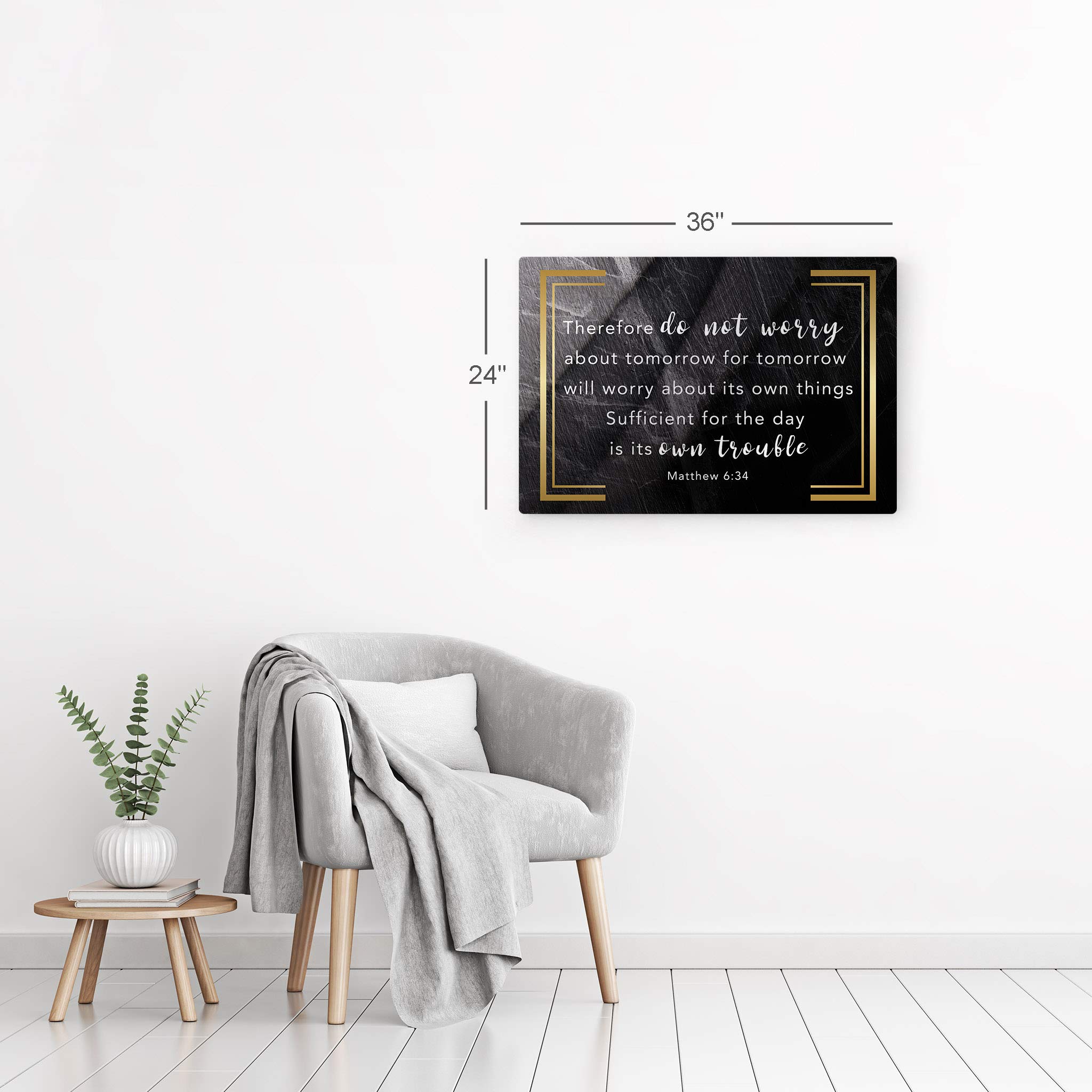 Matthew 6:34 Bible Verse Metal Wall Art - Christian Religious Inspirational Scripture Print (20x30 Inch) Ready to Hang - Perfect for Home, Office & Church Decor